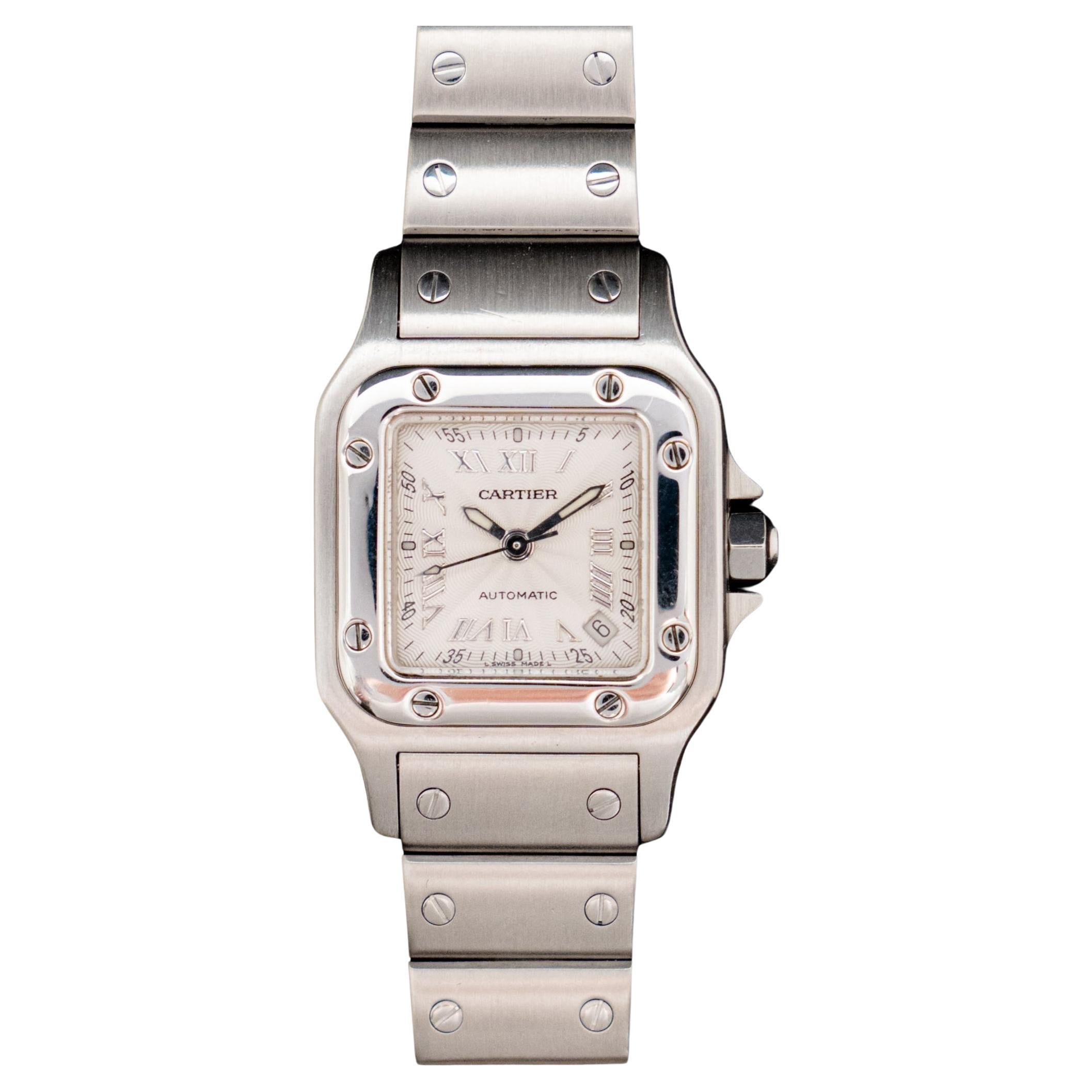Cartier Santos Steel Galbée Silver Dial Roman Indexes 2423 Automatic Watch, 2000 For Sale