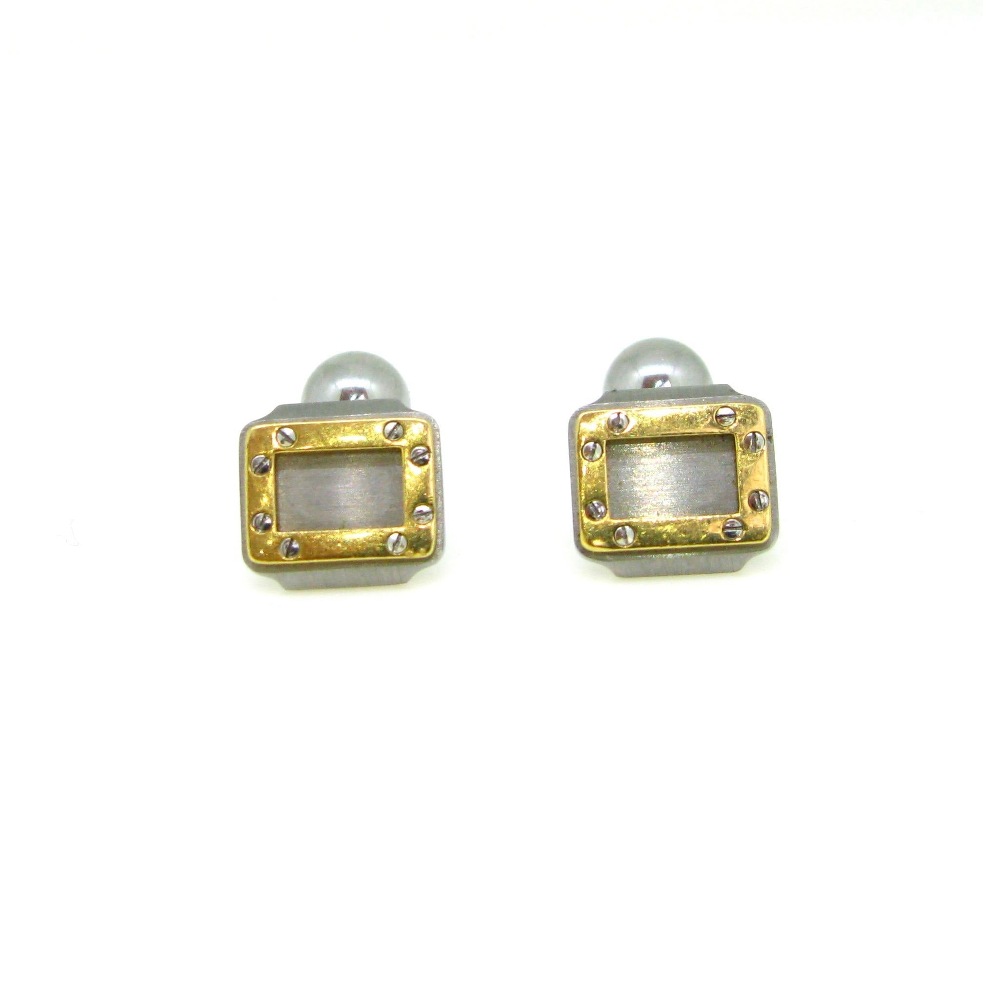 Cartier Santos Steel Yellow Gold Cufflinks In Good Condition In London, GB