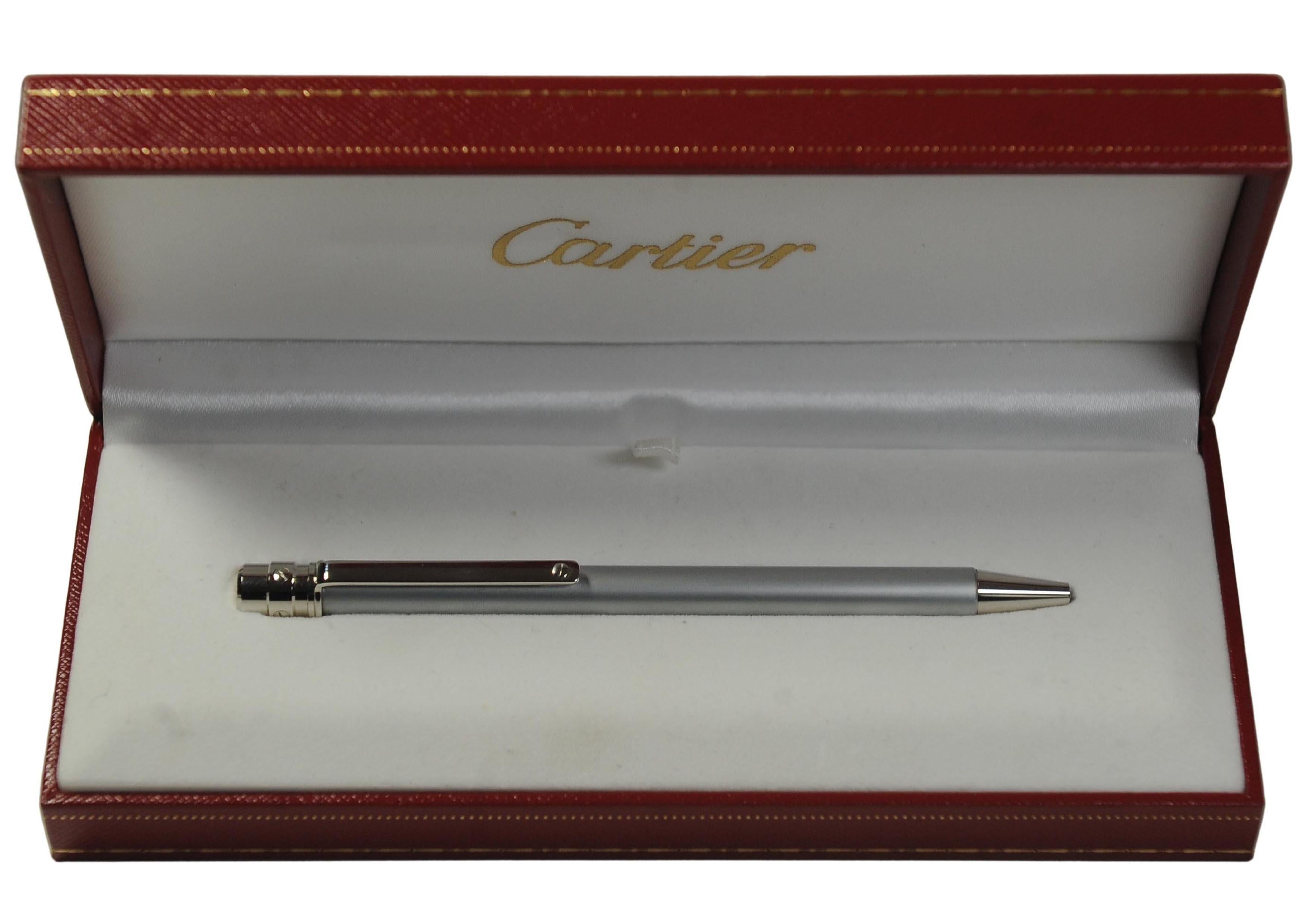 Bolígrafo Cartier Santos Style Billo M Cromo Cepillado en Estuche Cartier en venta 3