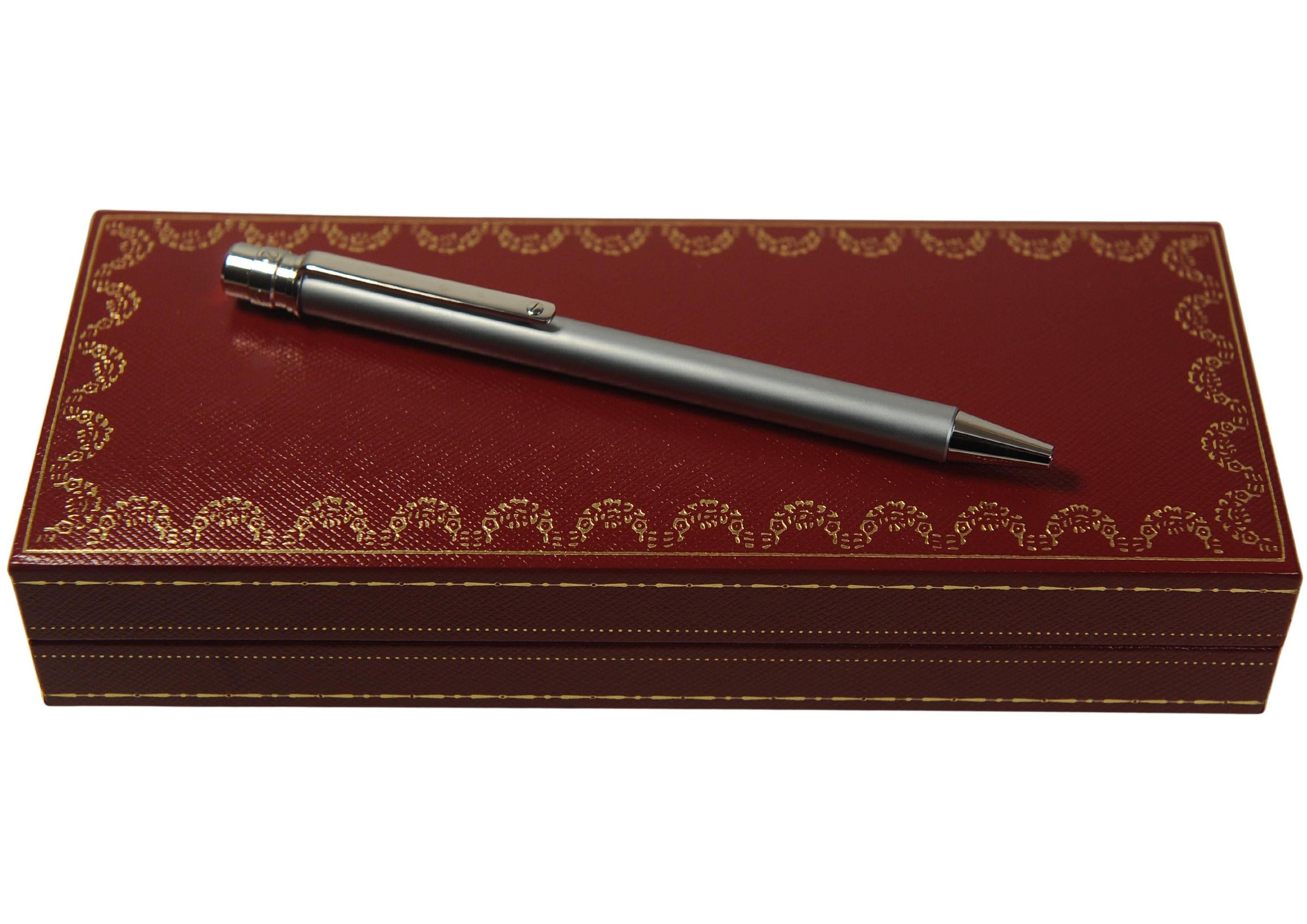 Bolígrafo Cartier Santos Style Billo M Cromo Cepillado en Estuche Cartier Chapado en oro en venta