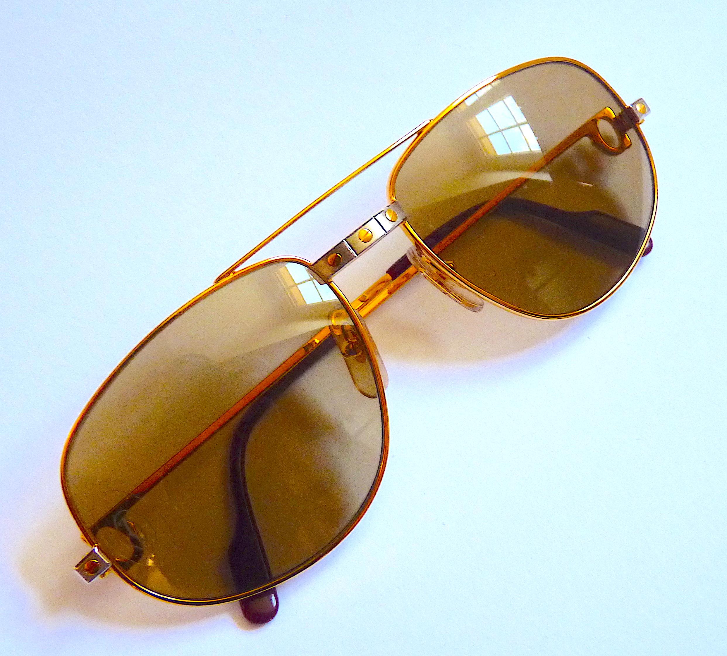 CARTIER SANTOS Sunglasses, CARTIER C decor 58/18 with Original Packaging In Excellent Condition For Sale In CHAMPEAUX-SUR-SARTHE, FR