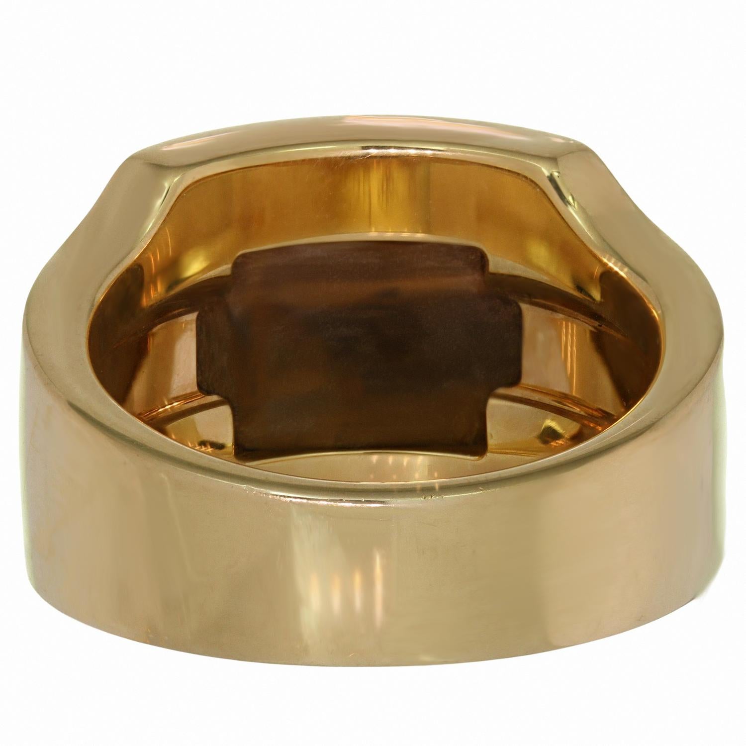 CARTIER Santos Tiger Eye Yellow 18k Gold Men's Ring 61 In Excellent Condition In New York, NY