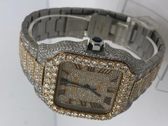 Cartier Santos zweifarbige Armbanduhr mit römischen Ziffern, herausgearbeitet