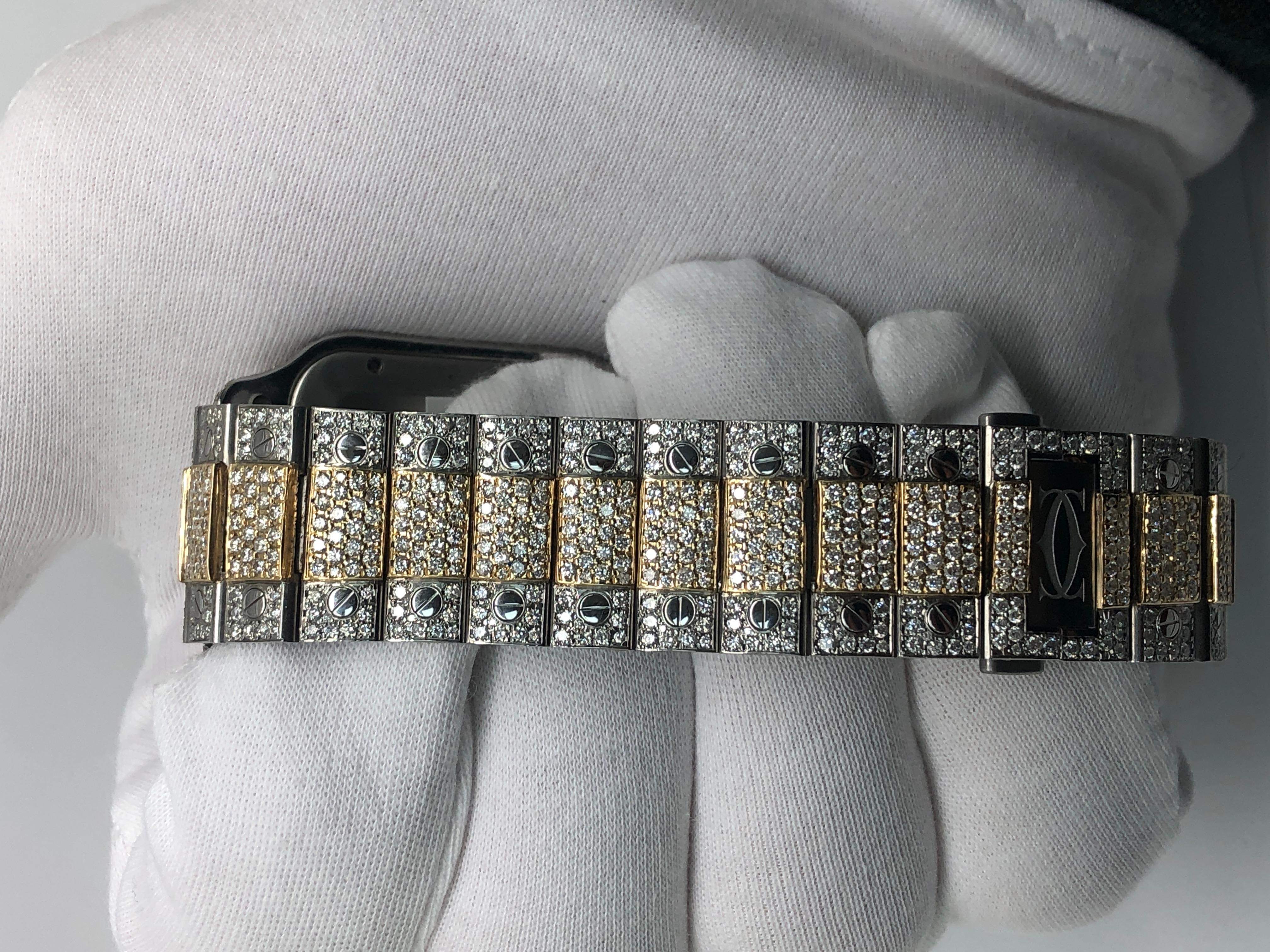 Cartier Santos Two Tone Custom Roman Numeral Iced Out Wrist Watch For Sale 1