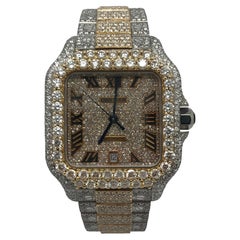 Cartier Santos Two Tone Custom Roman Numeral Iced Out Wrist Watch