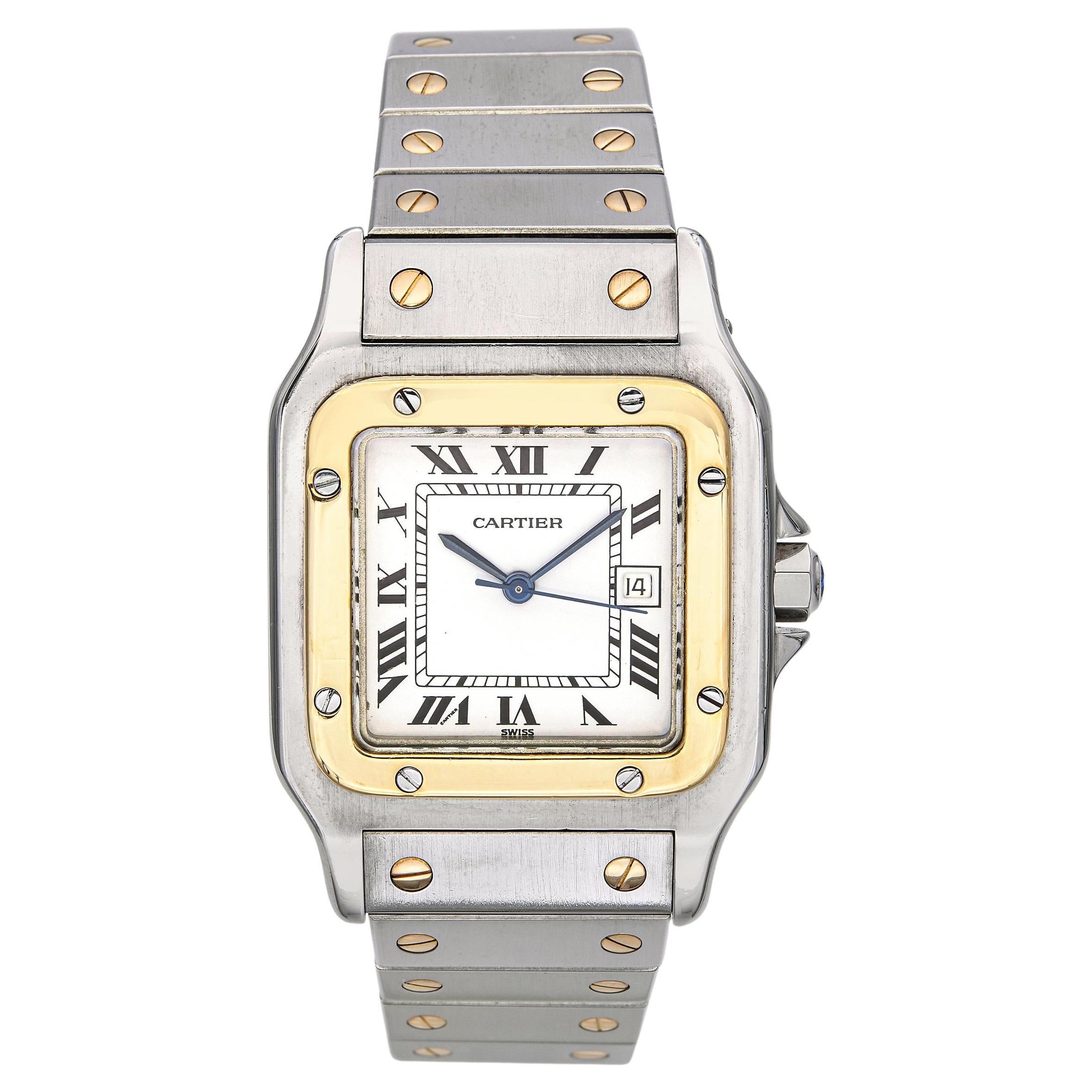 Cartier Santos Two-Tone Stainless Steel 
18K Gold Automatic Men
s Watch For Sale