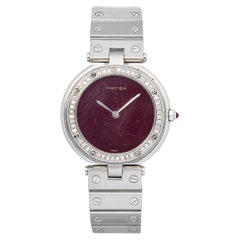 Cartier Santos Vendome 8192 SS Diamond Quartz Burgundy Dial Unisex Watch 33mm
