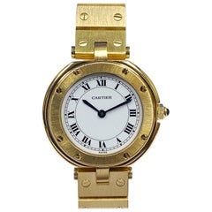 Retro Cartier Santos Vendome Gold Ladies Quartz Bracelet Wrist Watch