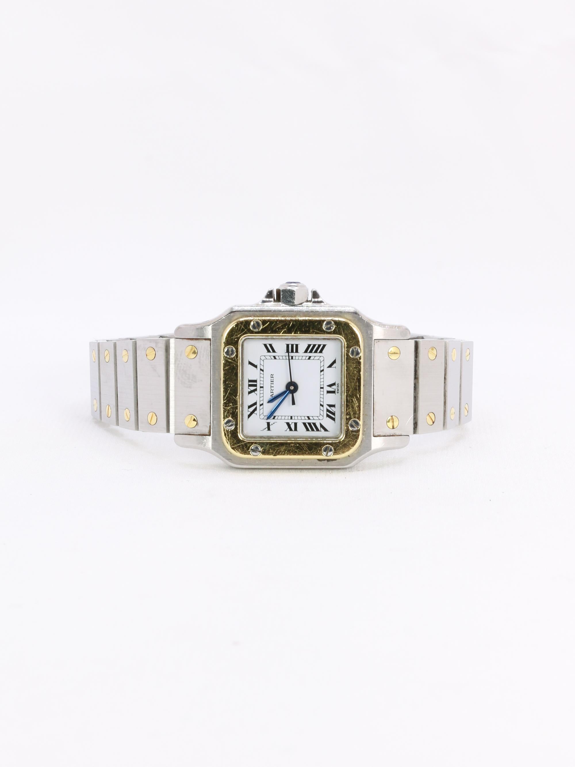 CARTIER Santos vintage gold Stahl Uhr im Zustand „Gut“ in PARIS, FR
