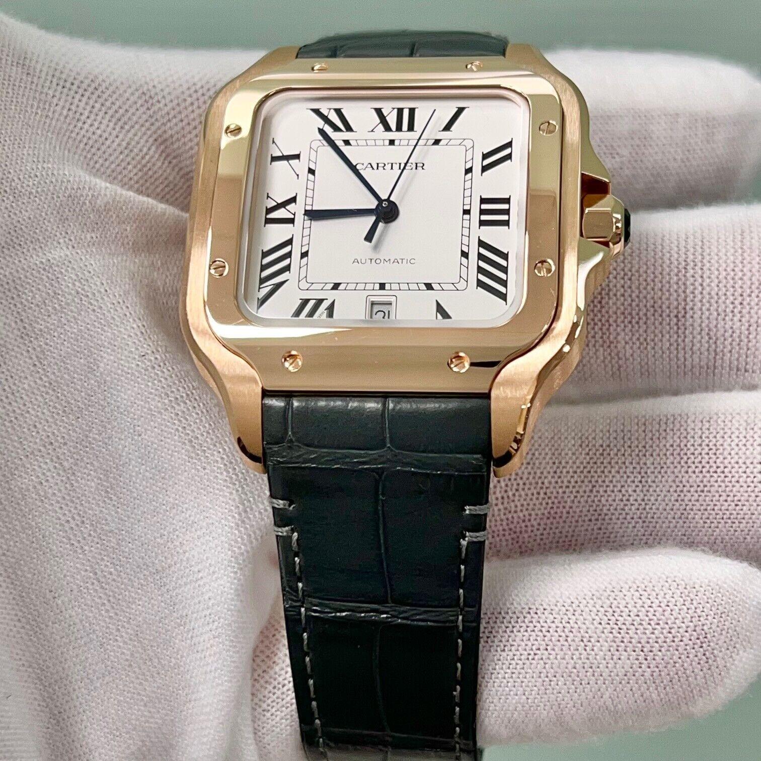 Cartier Santos WGSA0019 Ref 4071 18K Rose Gold Grey Leather Box Paper 2022 In Excellent Condition In San Diego, CA