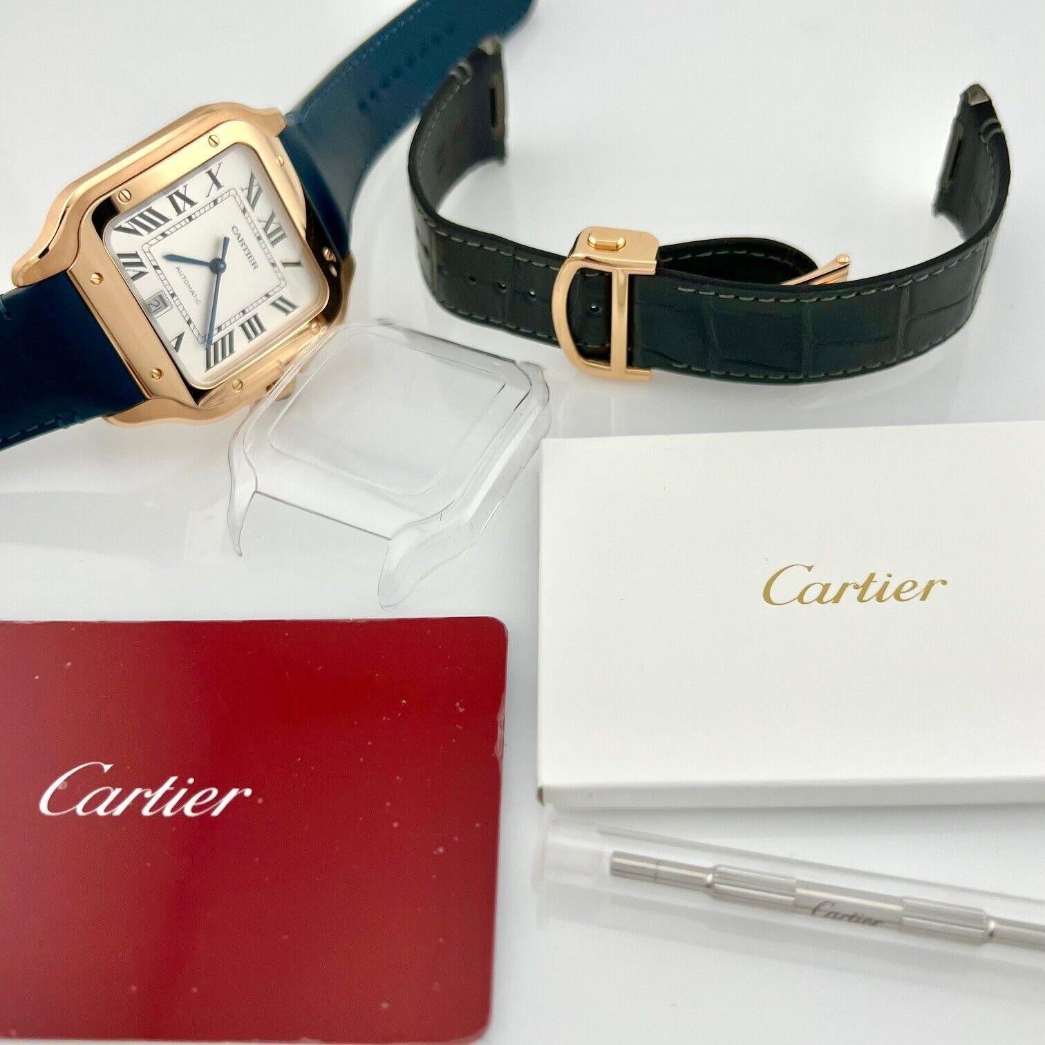 Men's Cartier Santos WGSA0019 Ref 4071 18K Rose Gold Grey Leather Box Paper 2022