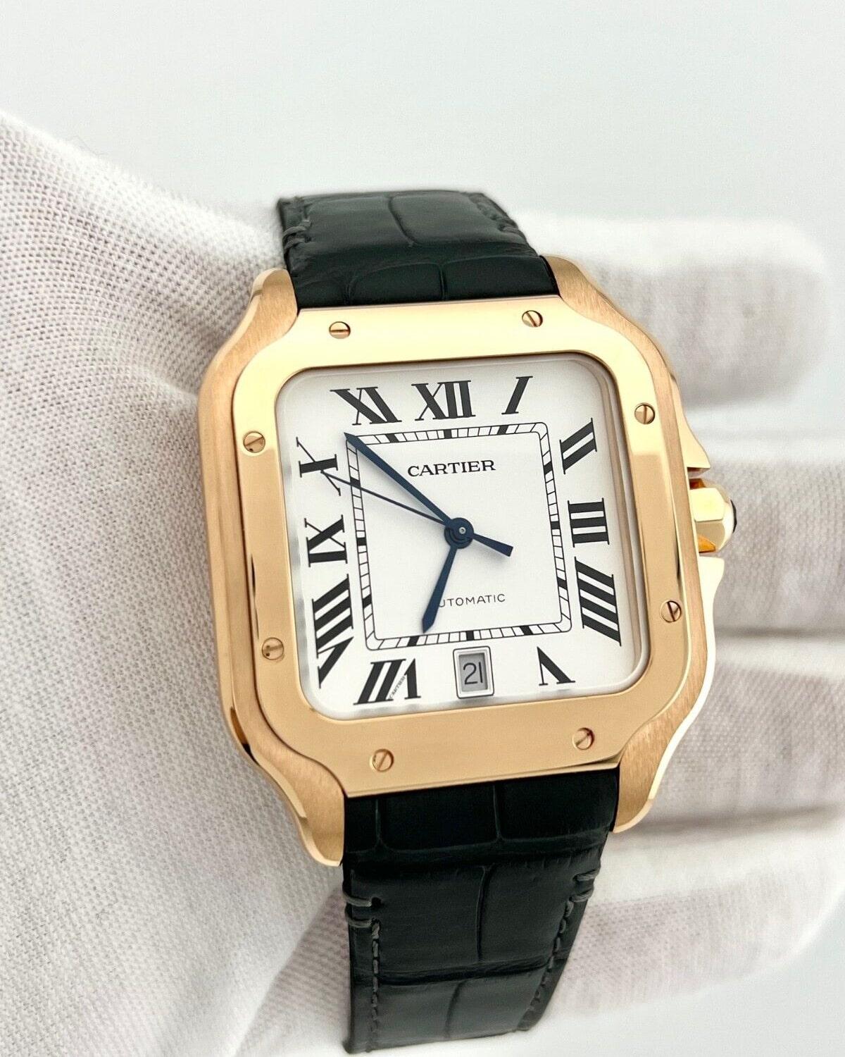 Cartier Santos WGSA0019 Ref 4071 18K Rose Gold Grey Leather Box Paper 2022 1