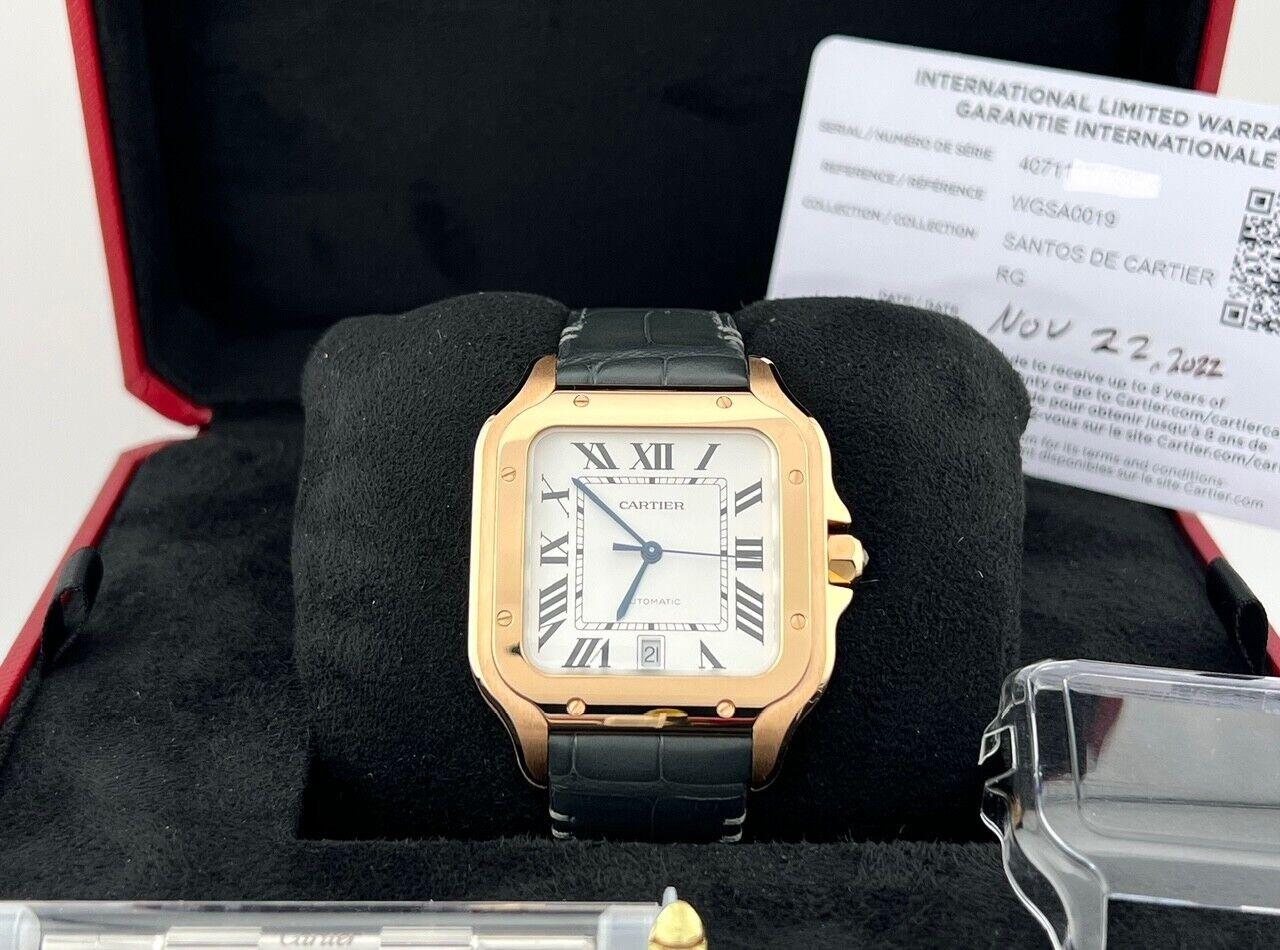 Cartier Santos WGSA0019 Ref 4071 18K Rose Gold Grey Leather Box Paper 2022 2