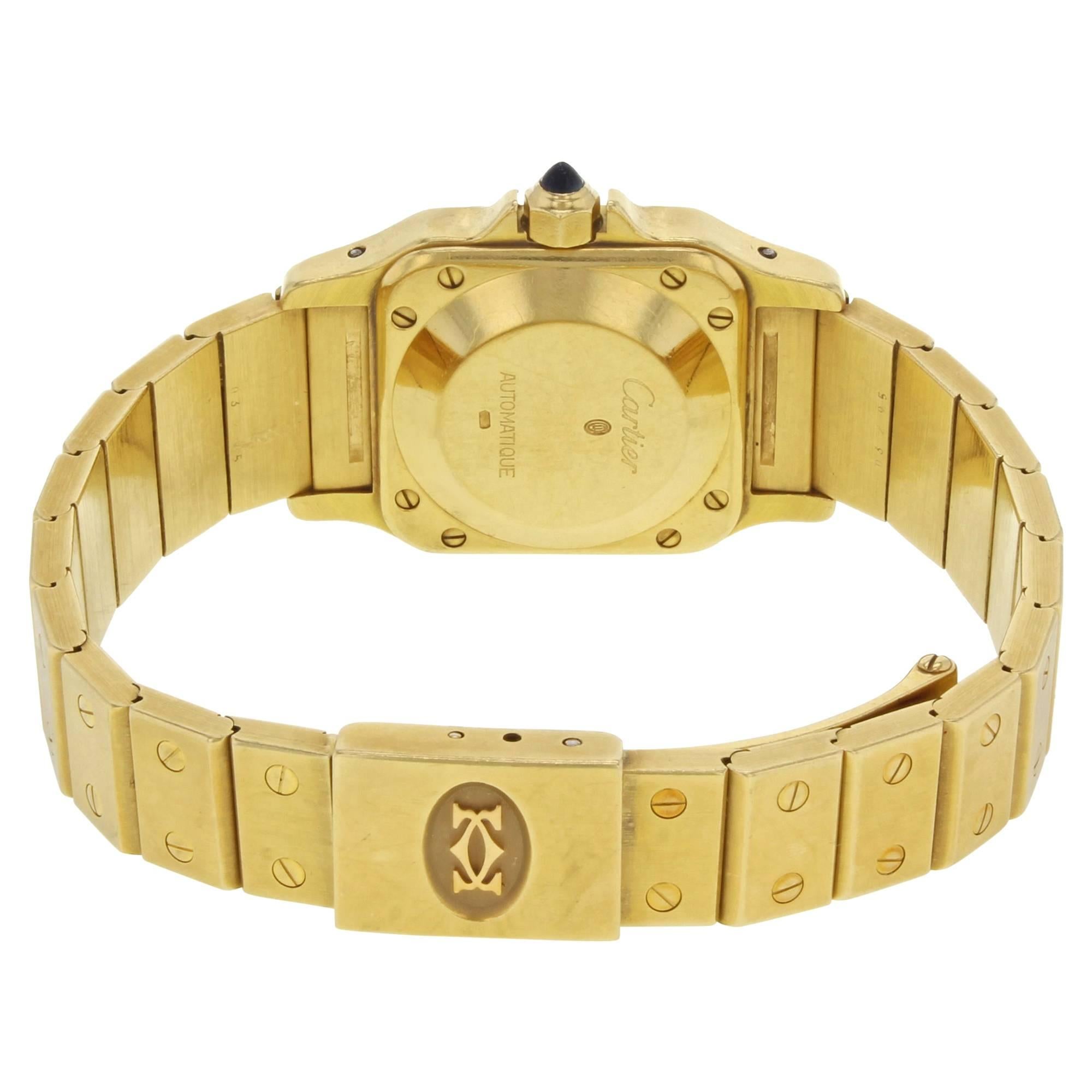 Cartier Santos White Square Dial 18 Karat Yellow Gold Automatic Ladies Watch In Excellent Condition In New York, NY