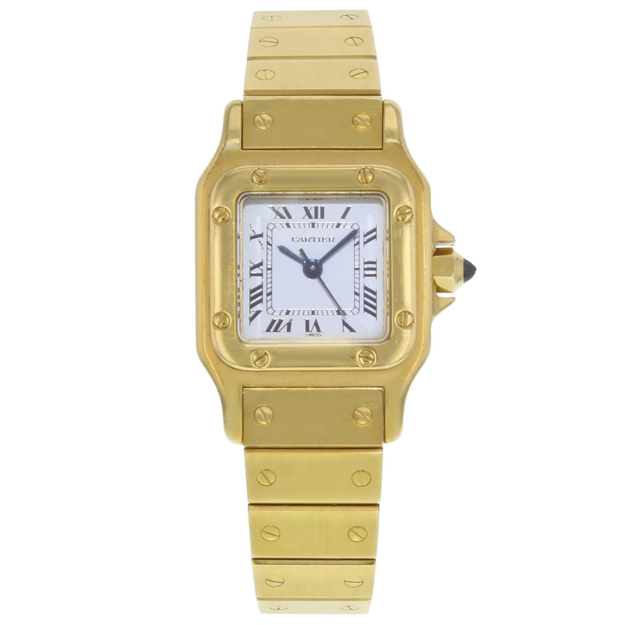 Cartier Santos White Square Dial 18 Karat Yellow Gold Automatic Ladies Watch
