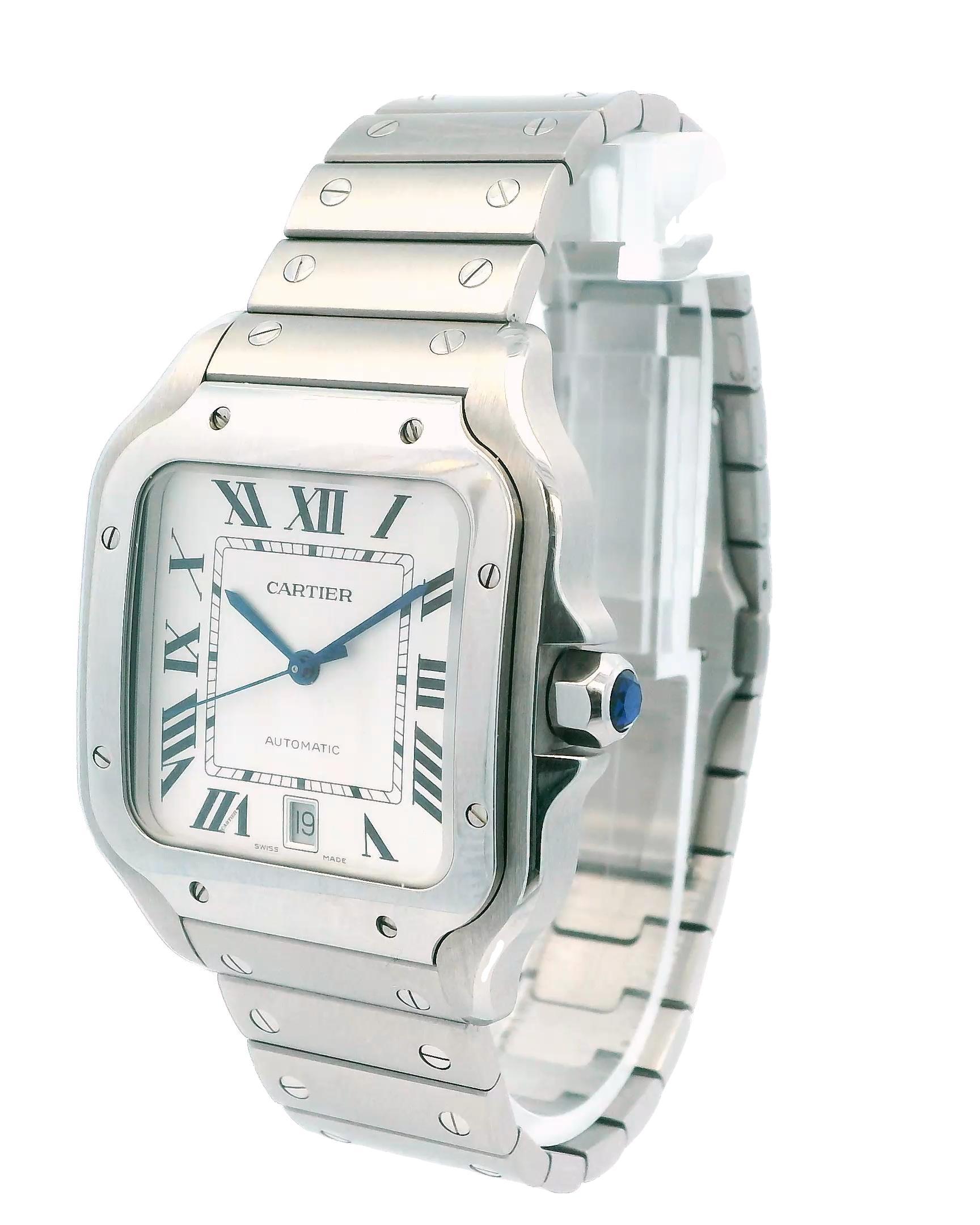 Cartier Santos WSSA0018 Große Größe Herrenuhr Box Papiere im Zustand „Hervorragend“ im Angebot in Great Neck Plaza, NY