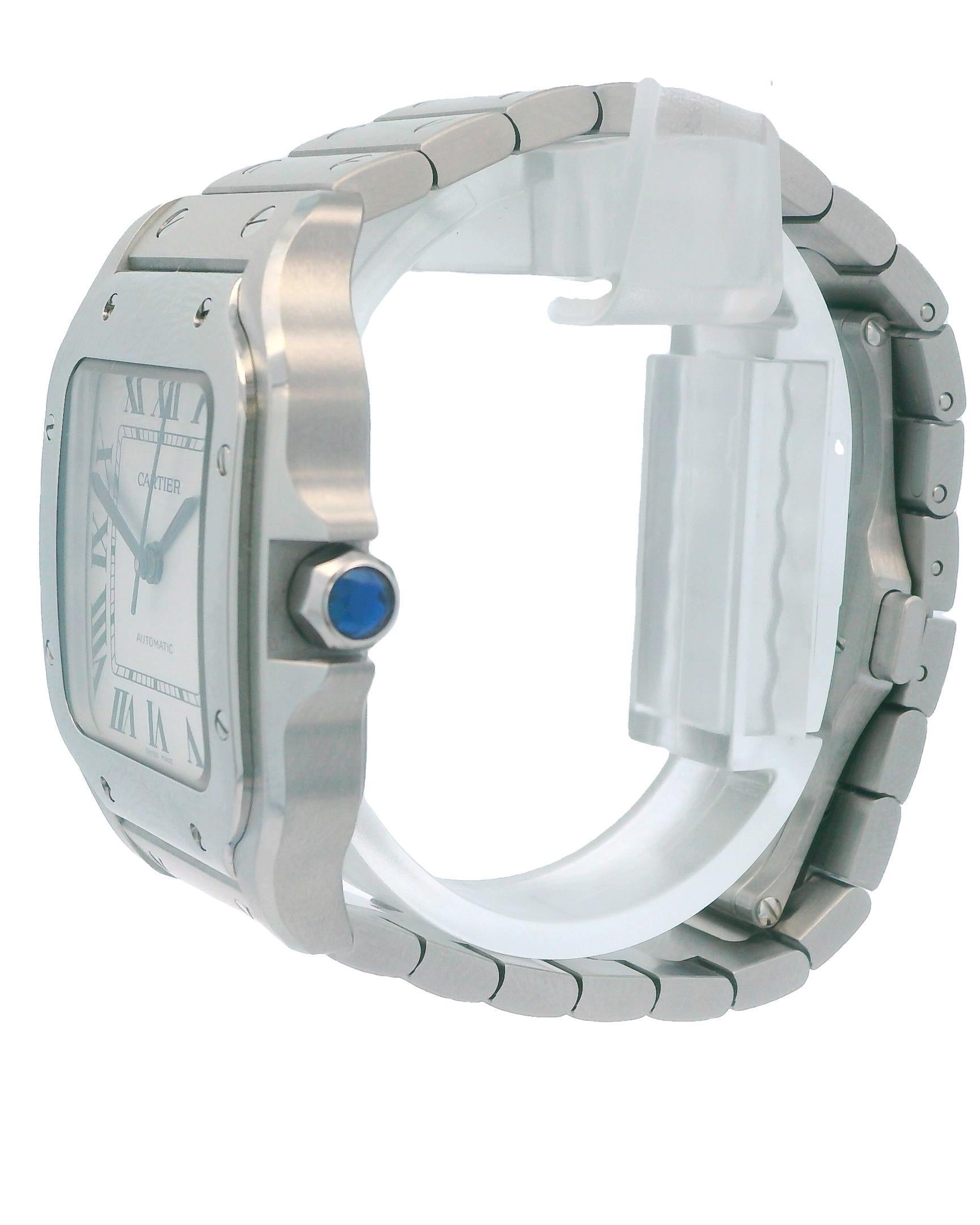 Cartier Santos WSSA0029 MidSize Stainless Steel Watch & Box In Excellent Condition For Sale In Great Neck Plaza, NY