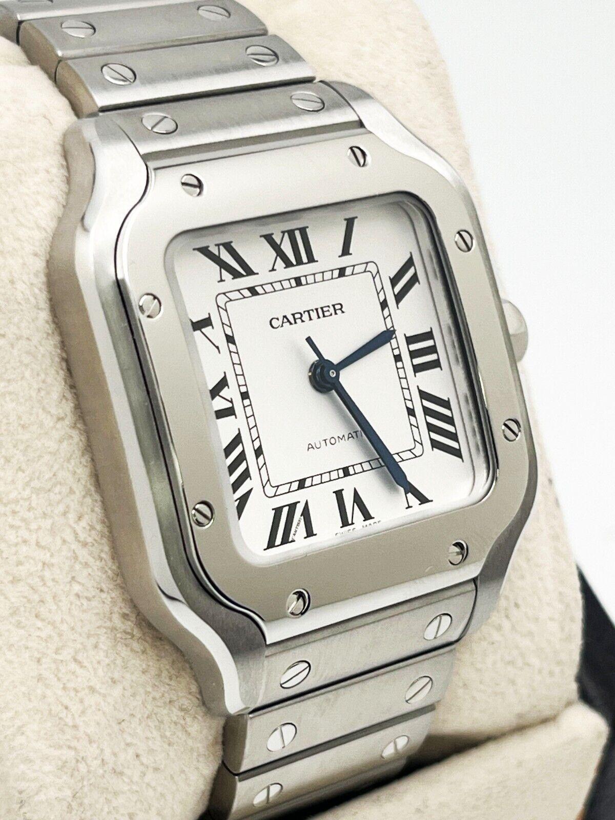 Men's Cartier Santos WSSA0029 Ref 4075 Medium Stainless Steel Box Paper For Sale