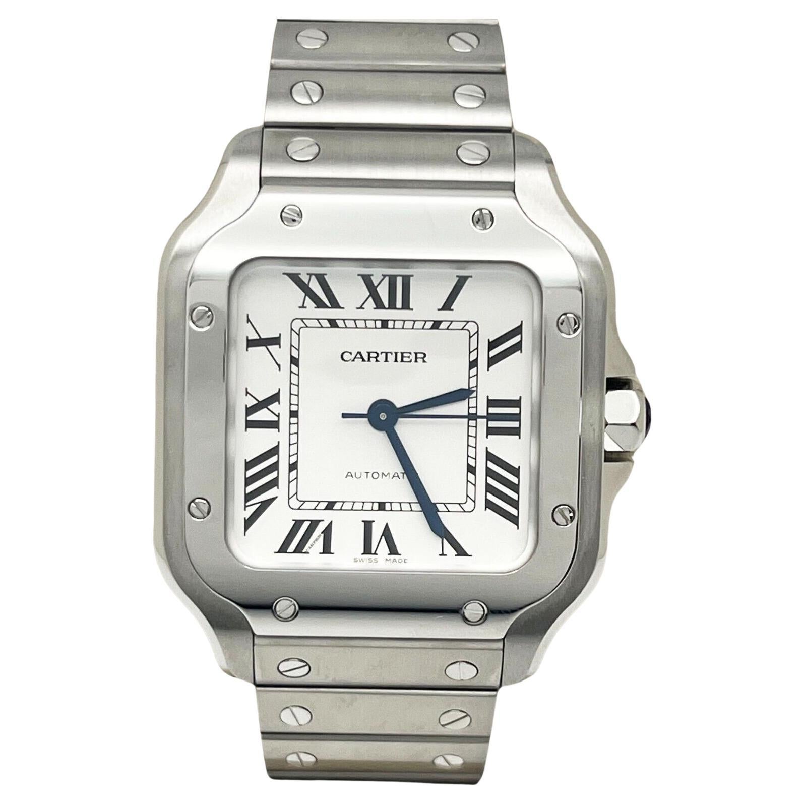 Cartier Santos WSSA0029 Ref 4075 Medium Stainless Steel Box Paper For Sale