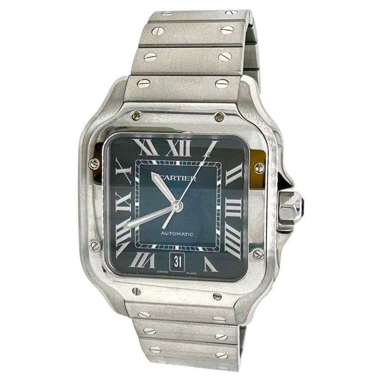 Cartier Santos WSSA0030 Stahluhr, Großformat, 40 mm, blaues Zifferblatt im Angebot bei 1stDibs