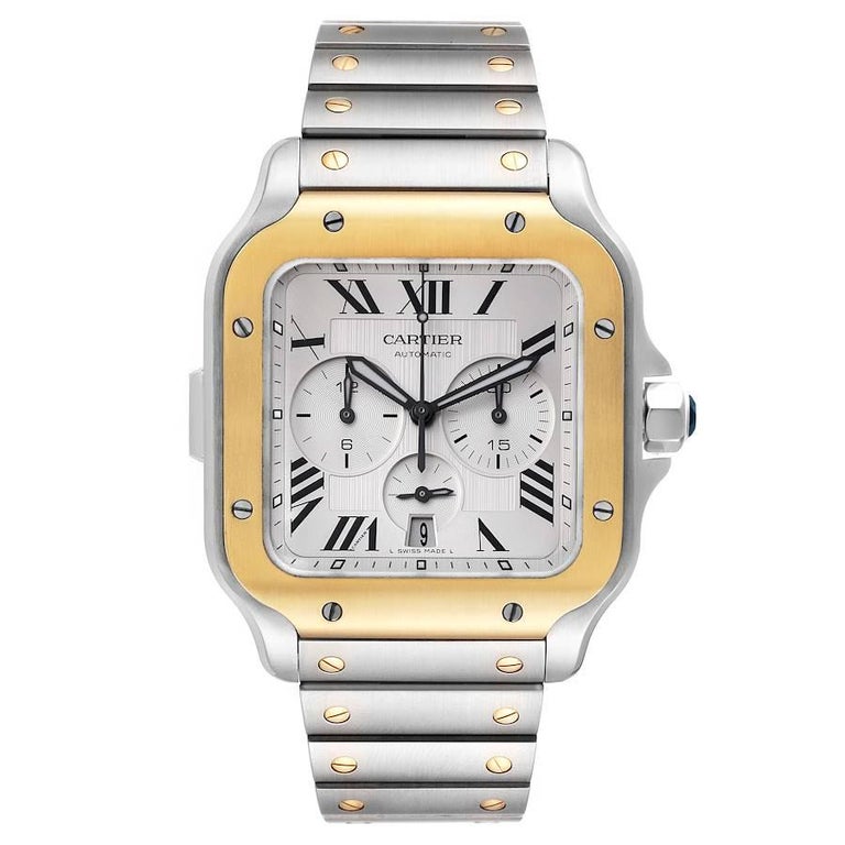 Cartier Santos XL Chronograph Steel Yellow Gold Mens Watch W2SA0008 Box ...