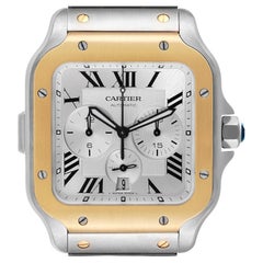 Cartier Santos XL Chronograph Stahl Gelbgold Herrenuhr W2SA0008 Box Papiere