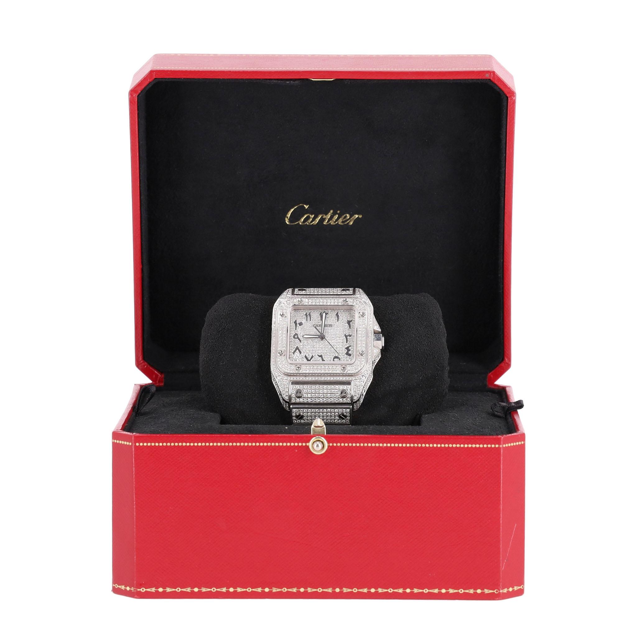 Timeless Piece - Cartier Santos XL Fully Pave Diamond & Stainless Steel Watch With Arabic Numerals

This iced out timeless piece is made of stainless steel and fully set with over 2900 brilliant cut diamonds totalling 25 carats.

Diamond