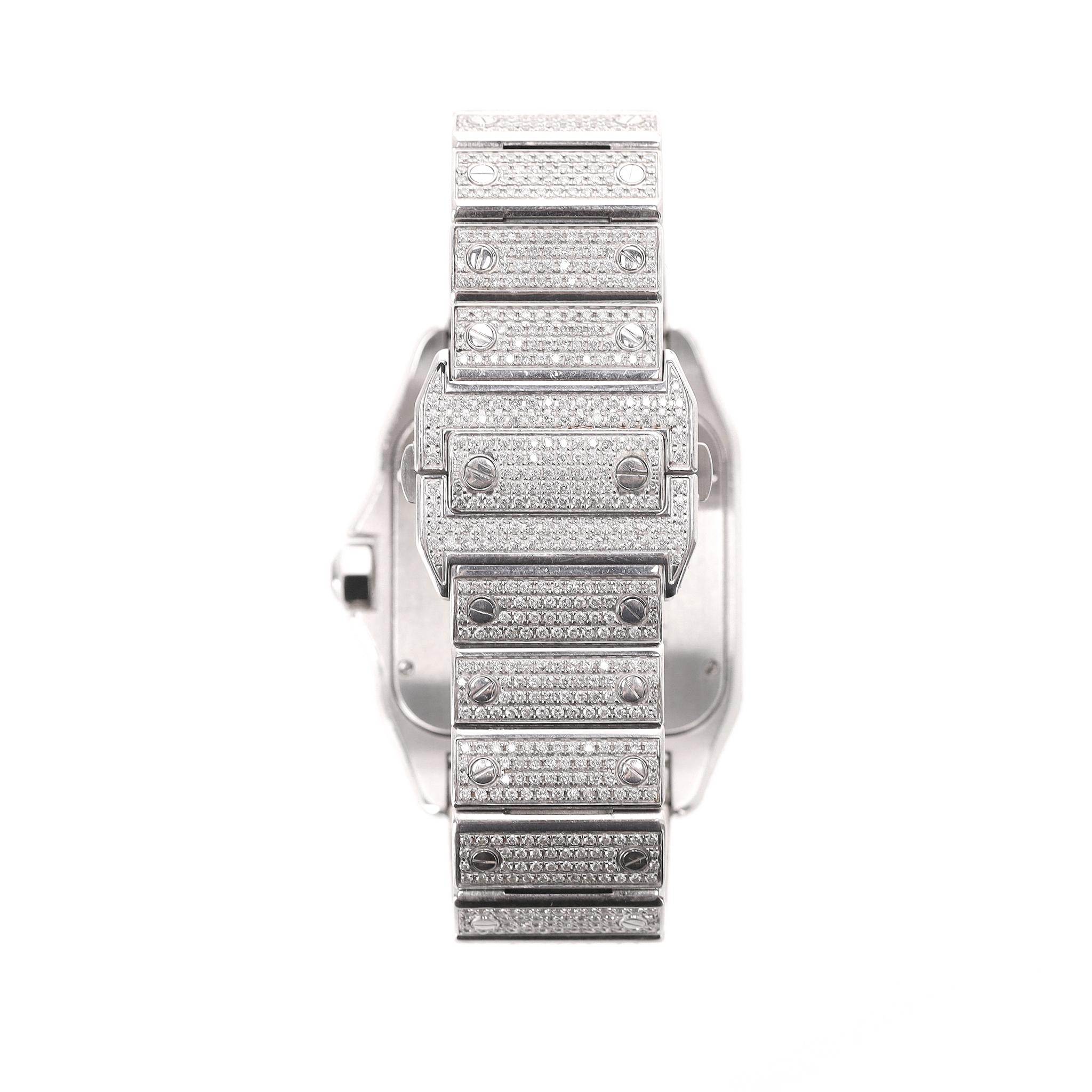 Women's Cartier Santos XL Fully Pave Diamond & Stainless Steel Watch With Arab For Sale