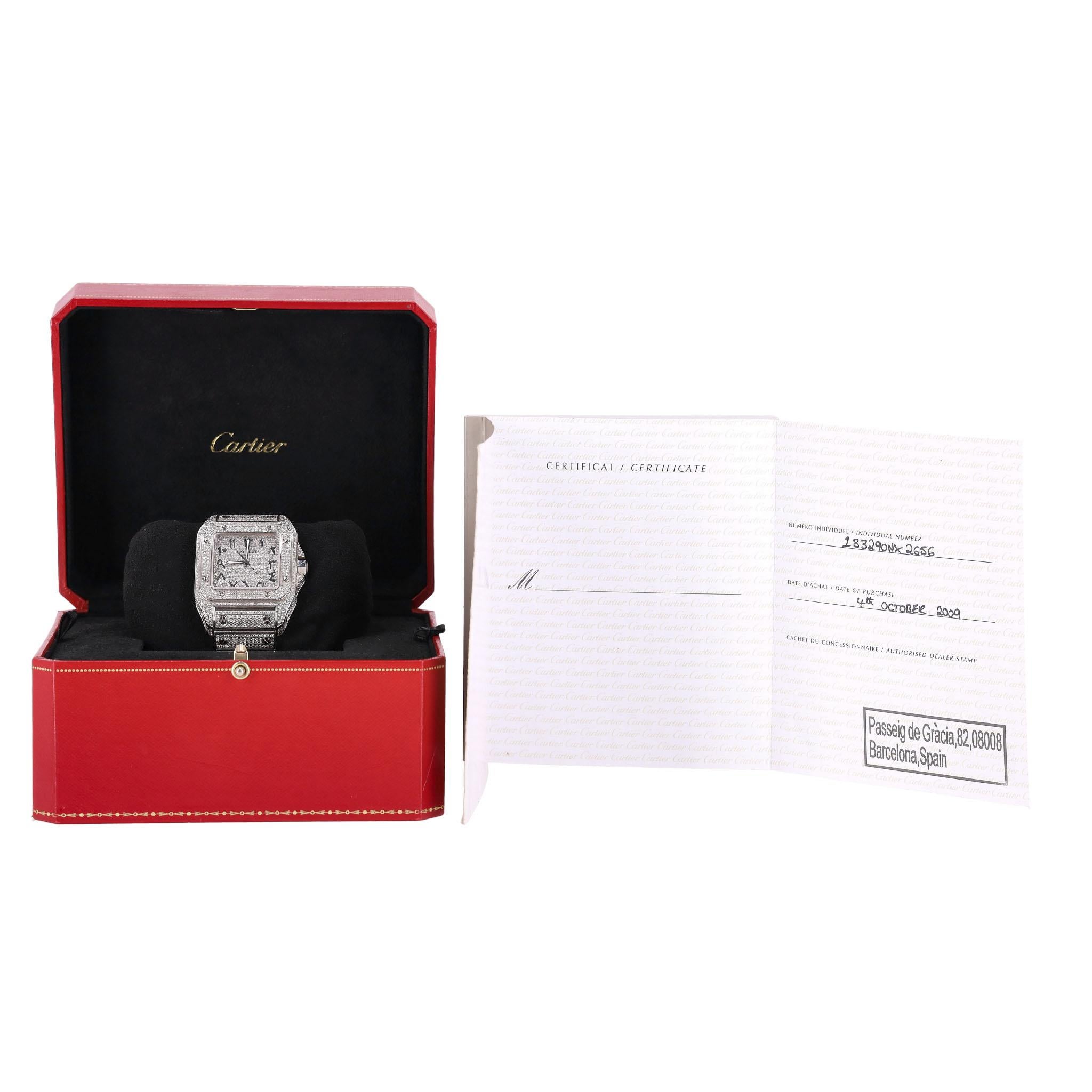 Cartier Santos XL Fully Pave Diamond & Stainless Steel Watch With Arab For Sale 1