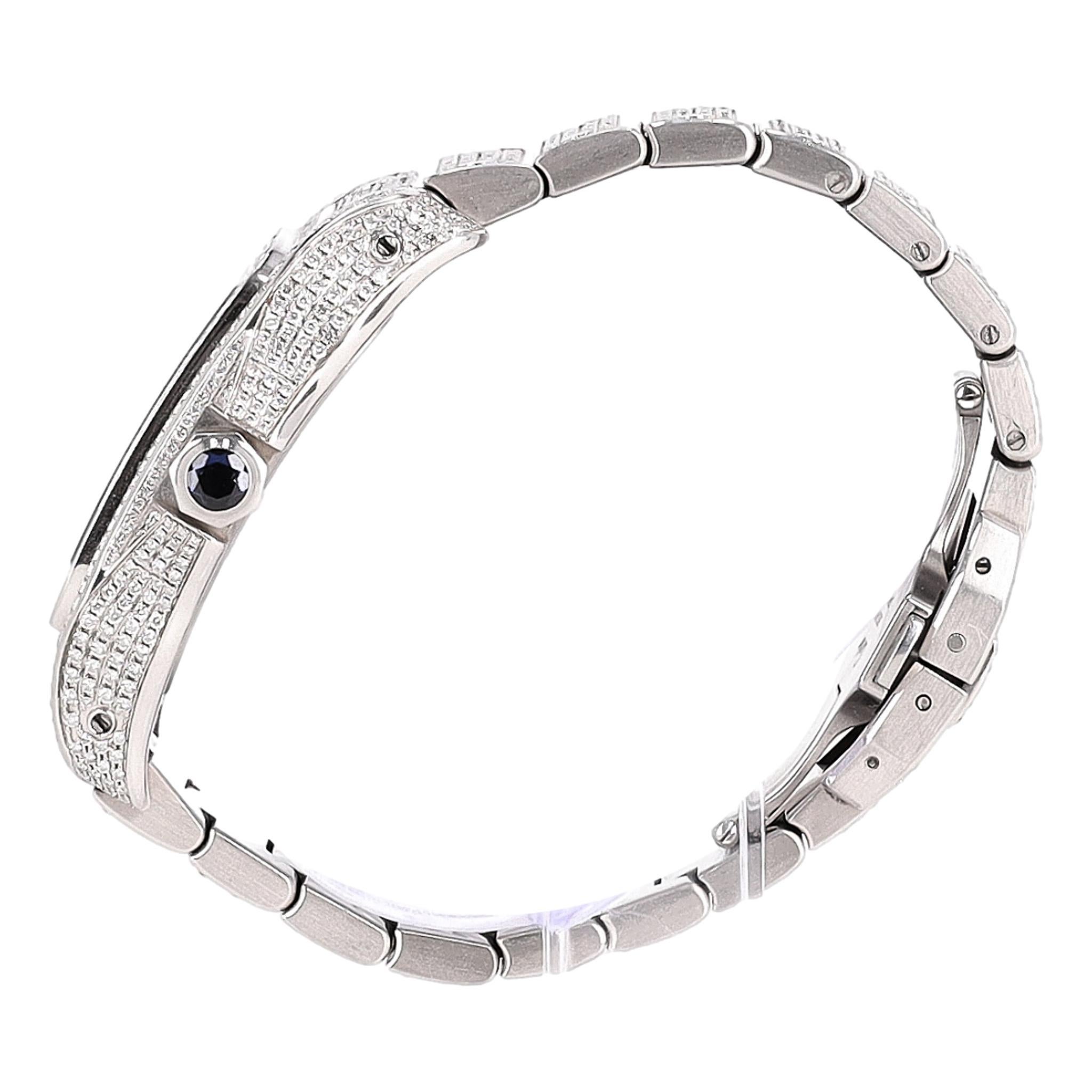 Cartier Santos XL Fully Pave Diamond & Stainless Steel Watch With Arab For Sale 2