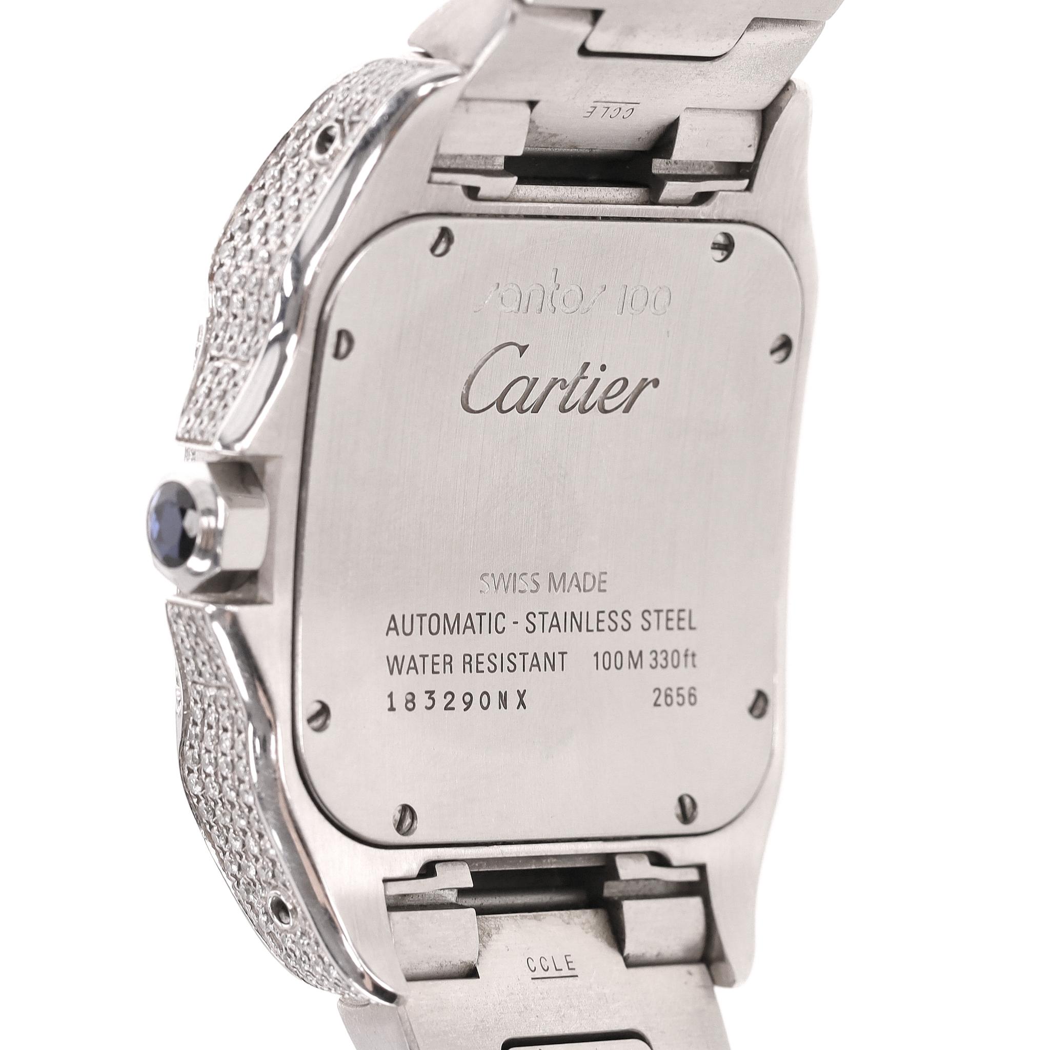 Cartier Santos XL Fully Pave Diamond & Stainless Steel Watch With Arab For Sale 3