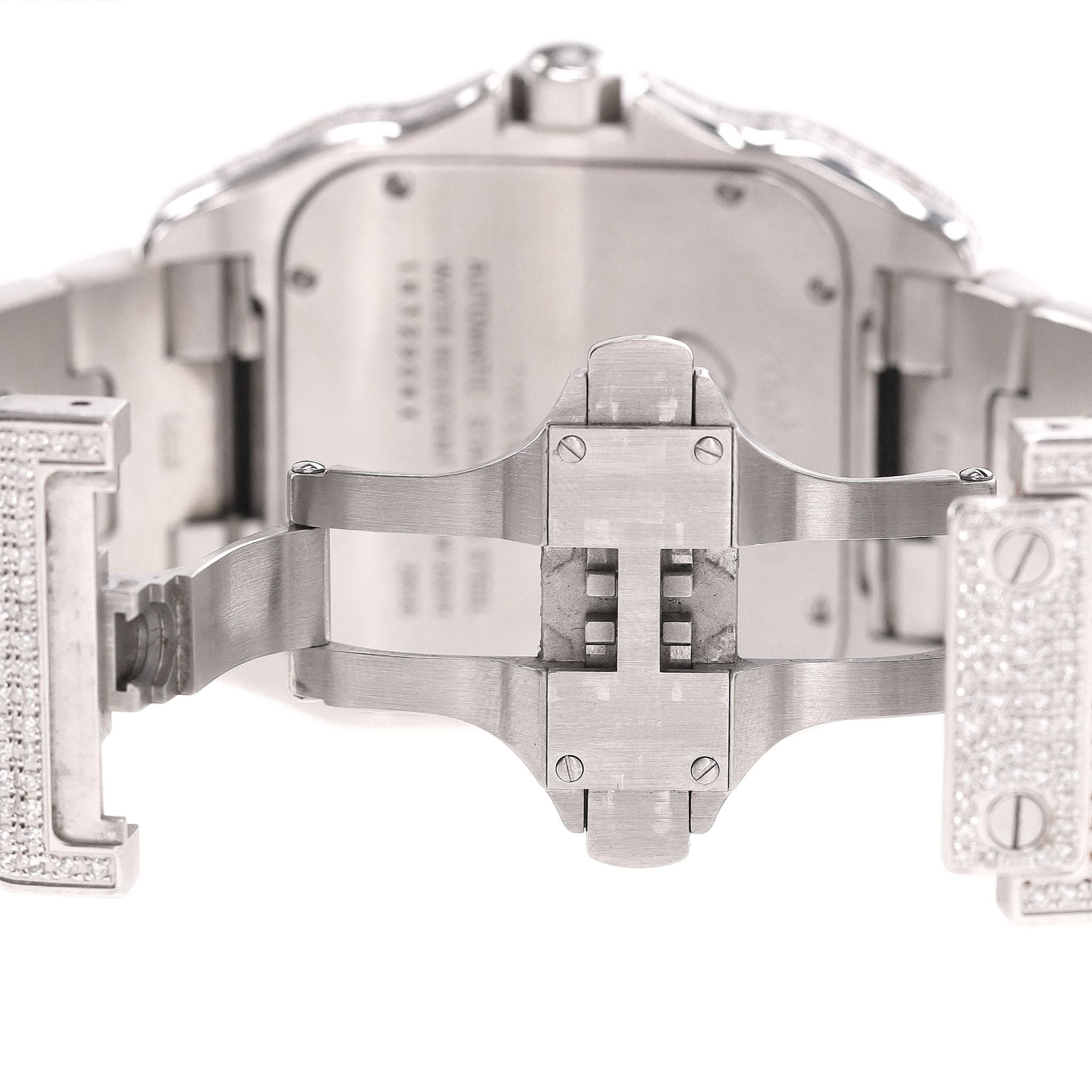Cartier Santos XL Fully Pave Diamond & Stainless Steel Watch With Arab For Sale 4