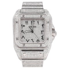 Cartier Santos XL Fully Pave Diamond & Stainless Steel Watch With Arab