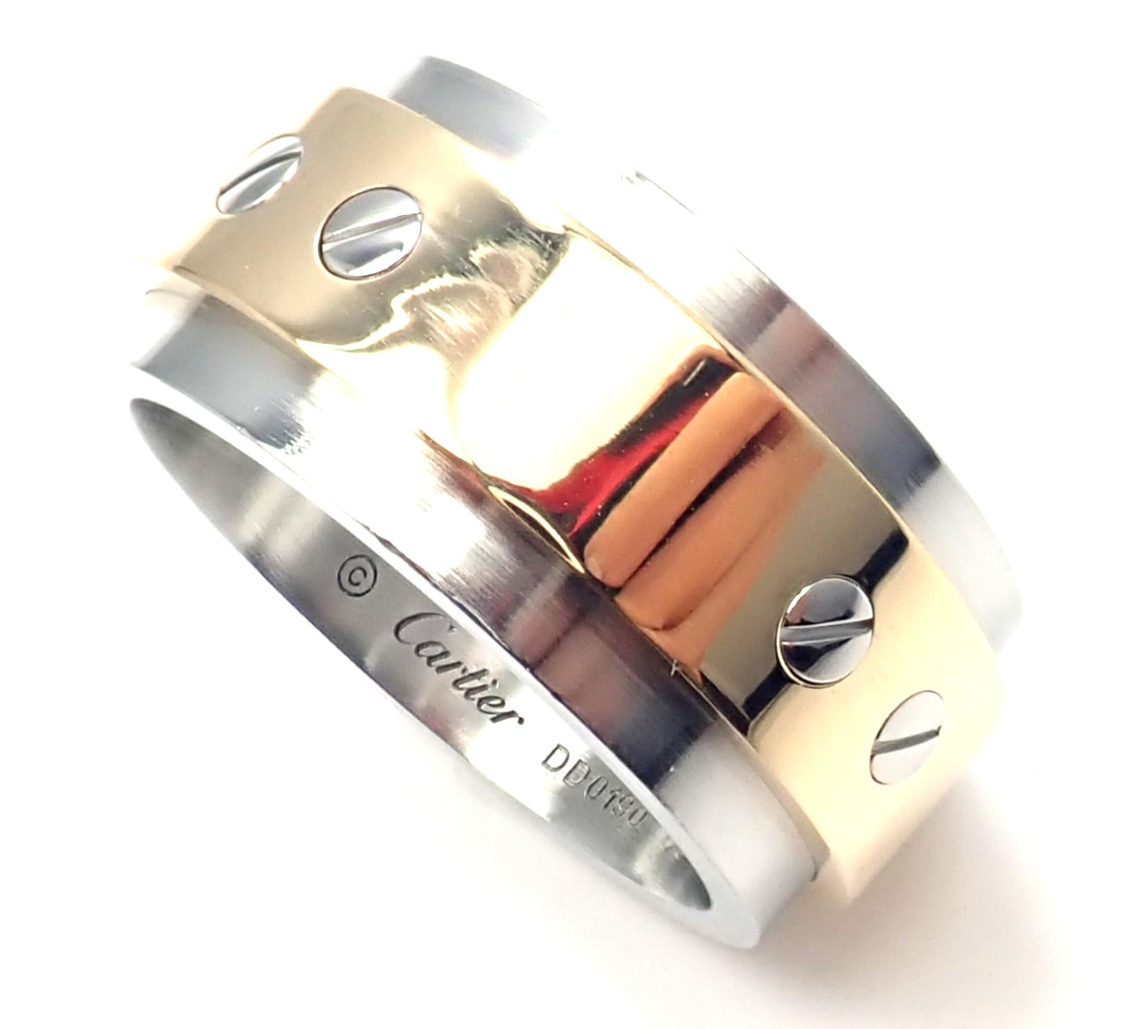 Cartier Santos Yellow Gold and Stainless Steel Band Ring In Excellent Condition In Holland, PA