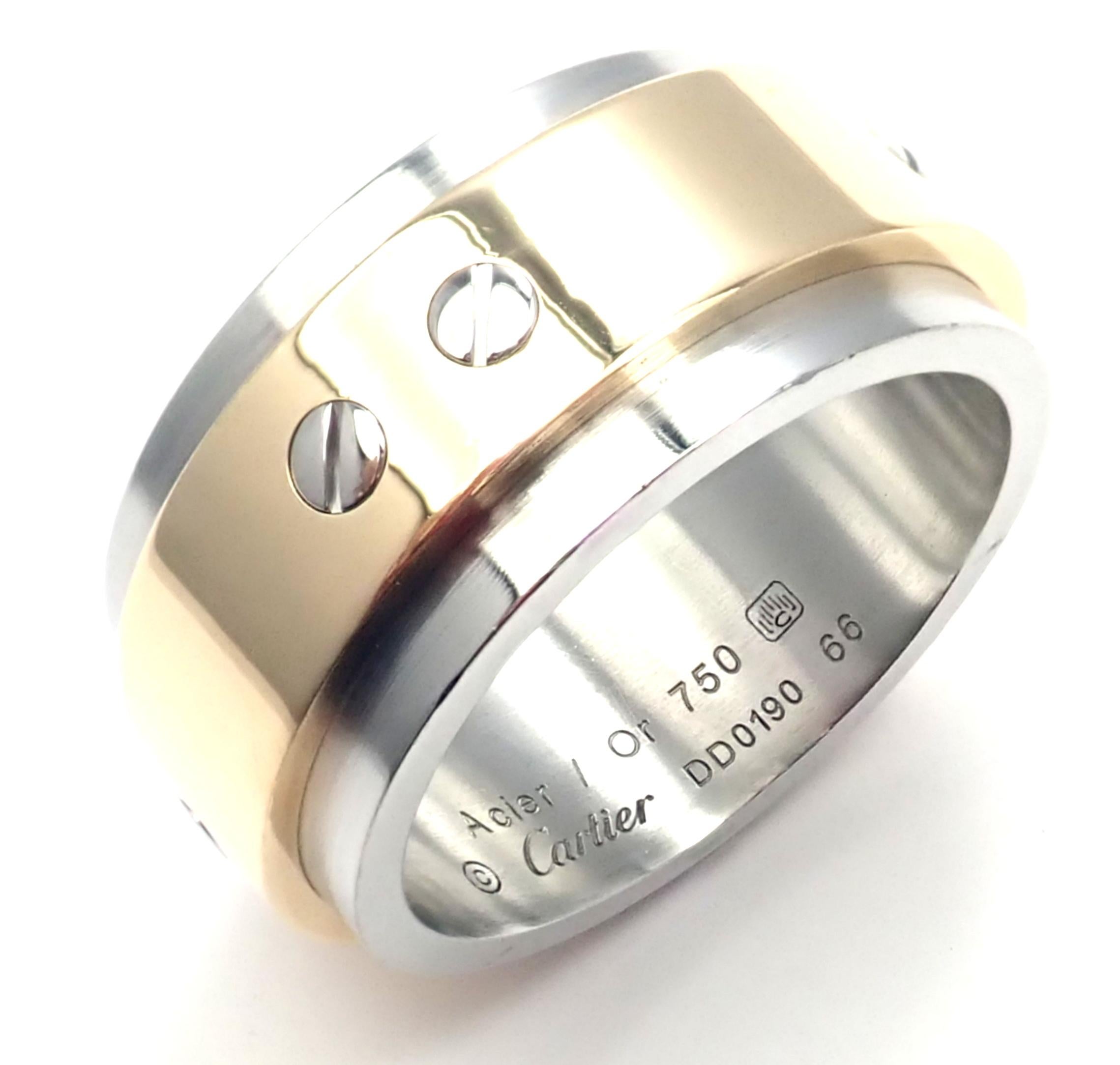 Women's or Men's Cartier Santos Yellow Gold and Stainless Steel Band Ring