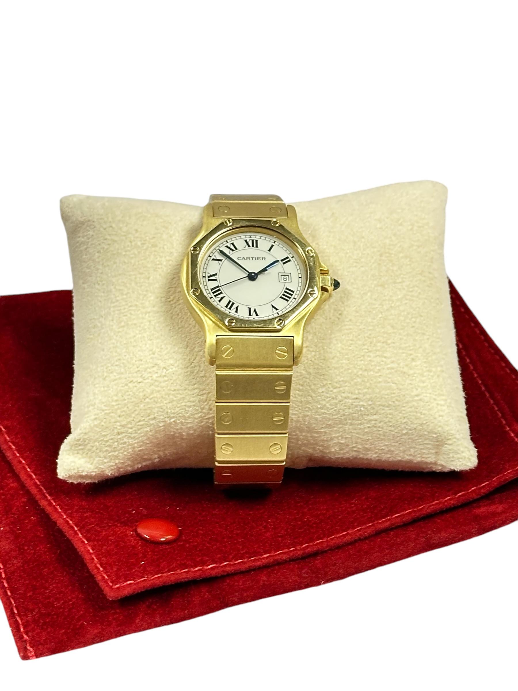 Cartier Santos Yellow Gold Octagon Midsize Automatic Wrist Watch For Sale 2