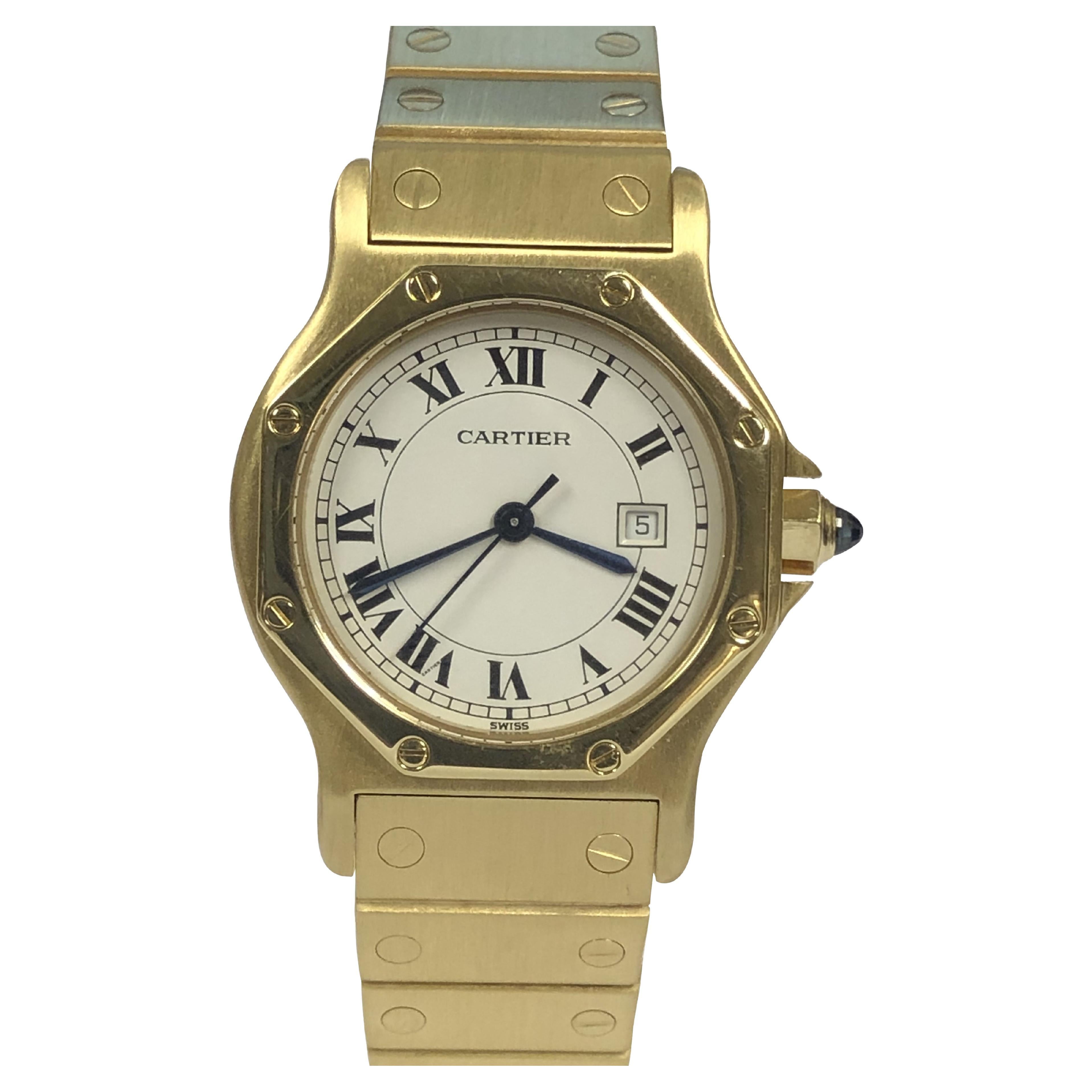 Cartier Santos Yellow Gold Octagon Midsize Automatic Wrist Watch