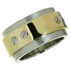 Cartier Santos 18k Yellow Gold Stainless Steel Band Ring. Sz 57.