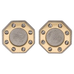 CARTIER Santos Yellow Gold Stainless Steel Octangle Earrings