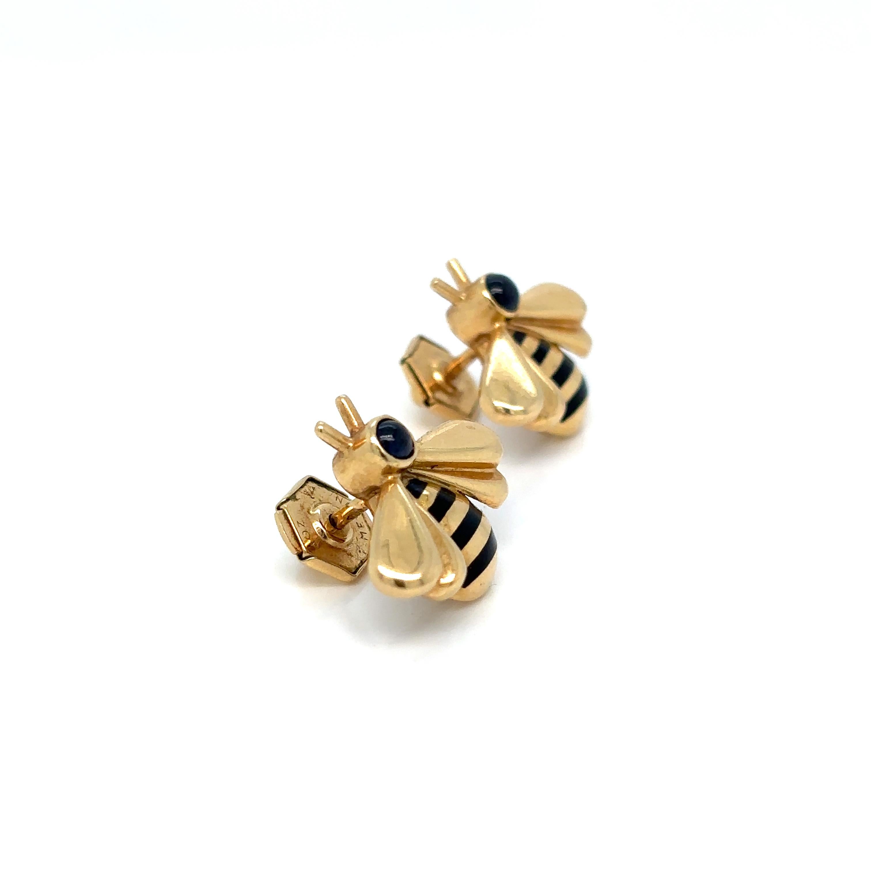Round Cut Cartier Sapphire & 18k Gold Bumble Bee Earrings Original Box