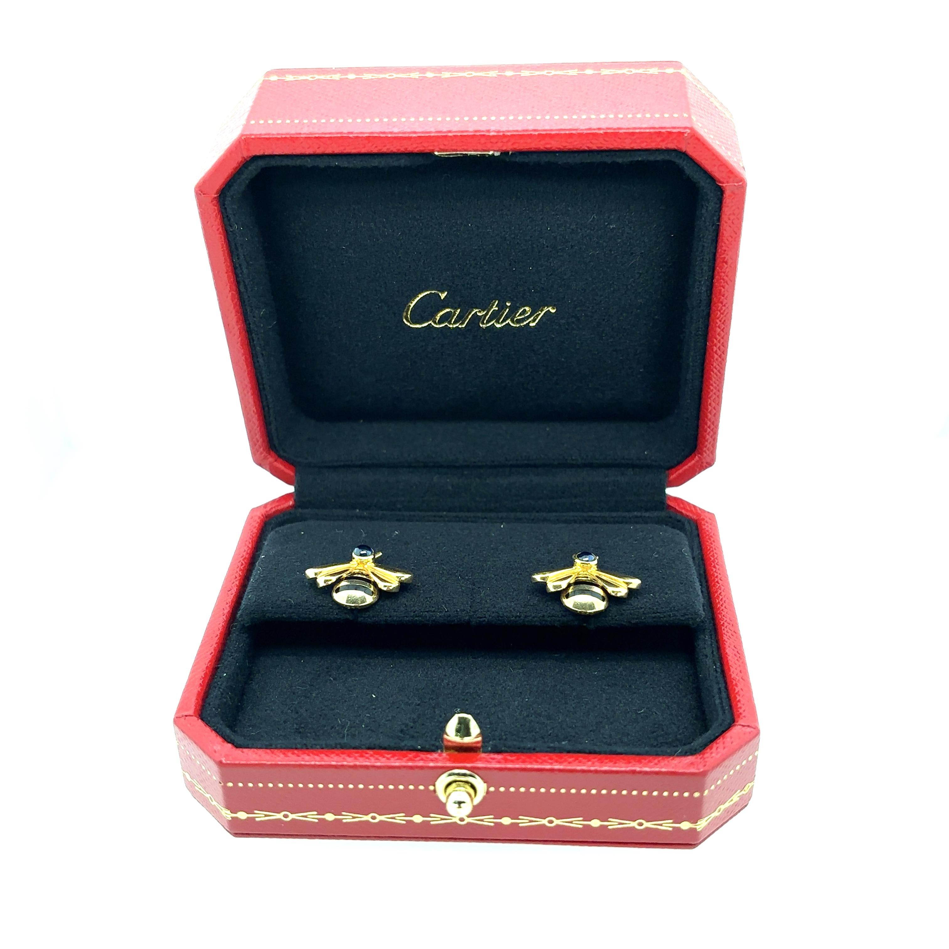 Cartier Sapphire & 18k Gold Bumble Bee Earrings Original Box 3