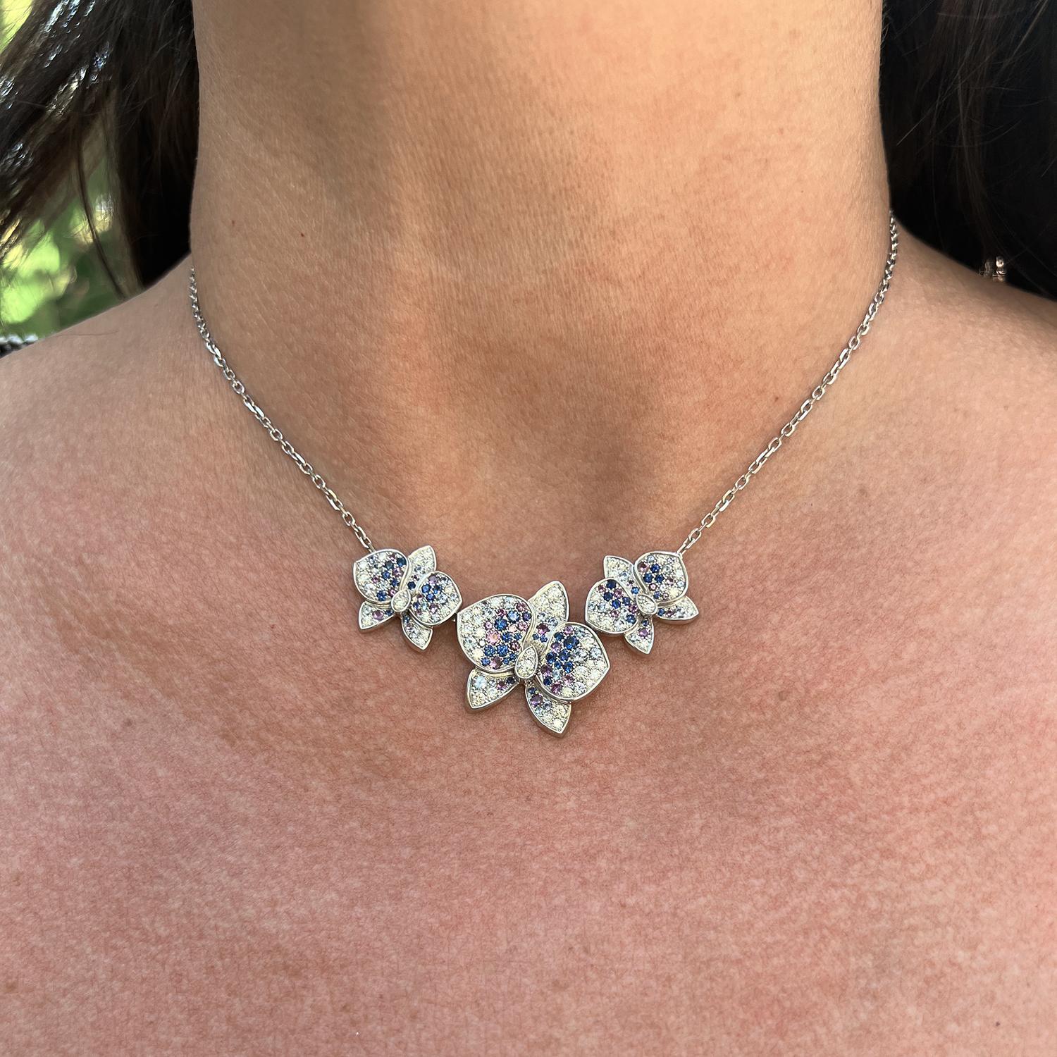 Cartier Sapphire Amethyst Diamond Caresse d'Orchidées Necklace In Excellent Condition In Palm Beach, FL