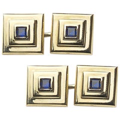 Cartier Sapphire and Gold Pyramid Cufflinks, Circa 1950