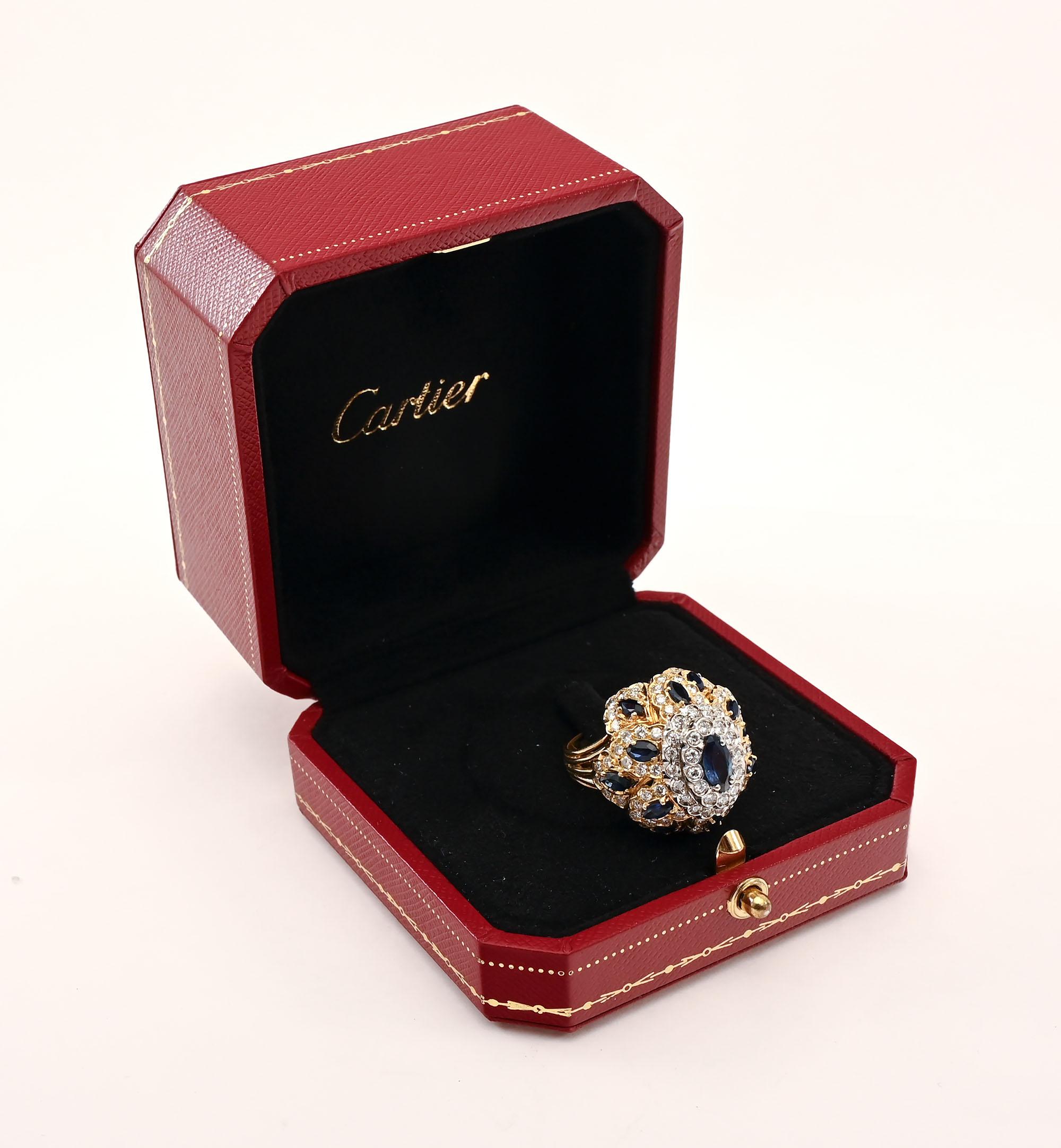 Moderno Anello da cocktail con zaffiro e diamante di Cartier in vendita