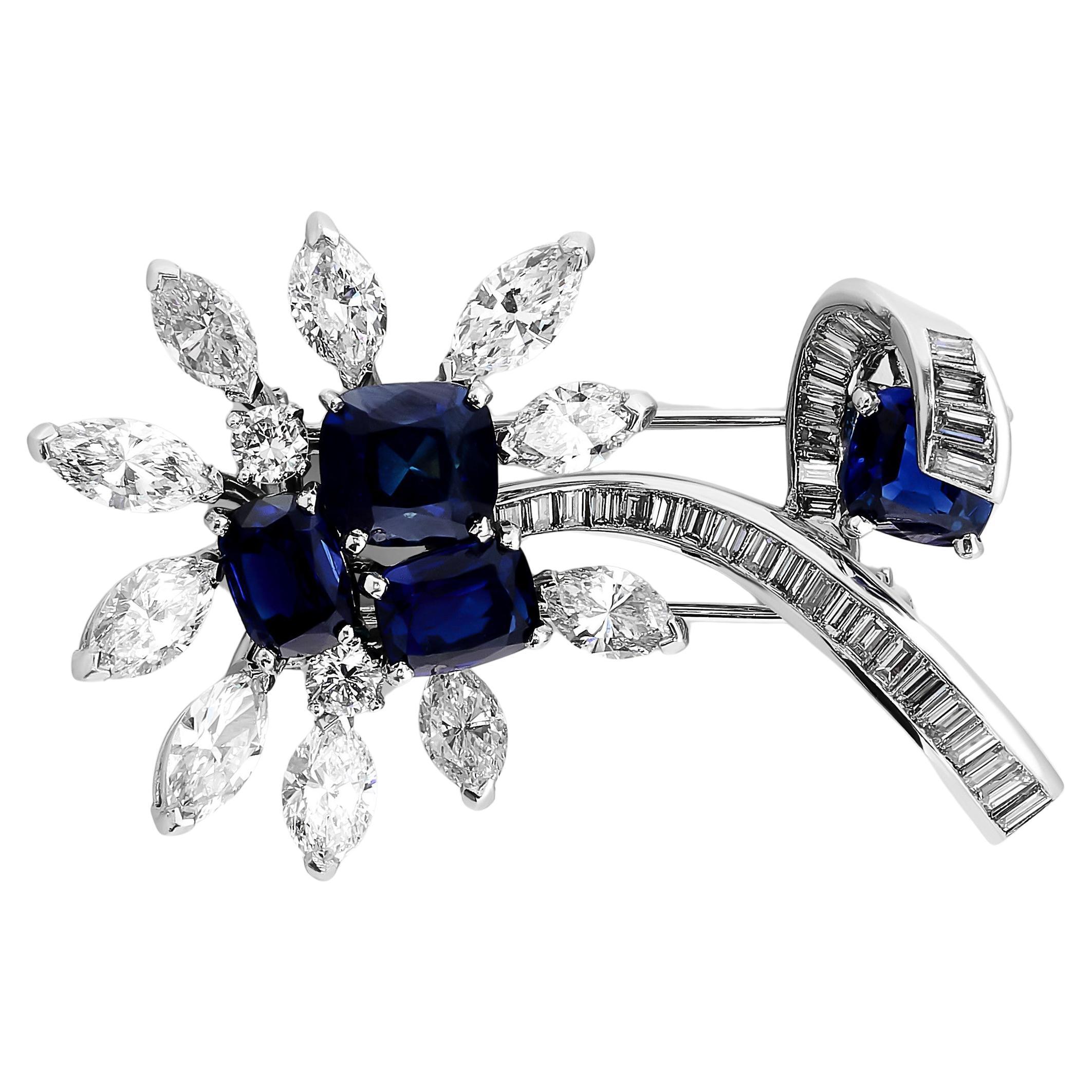 Cartier Sapphire and Diamond Flower Pin in Platinum