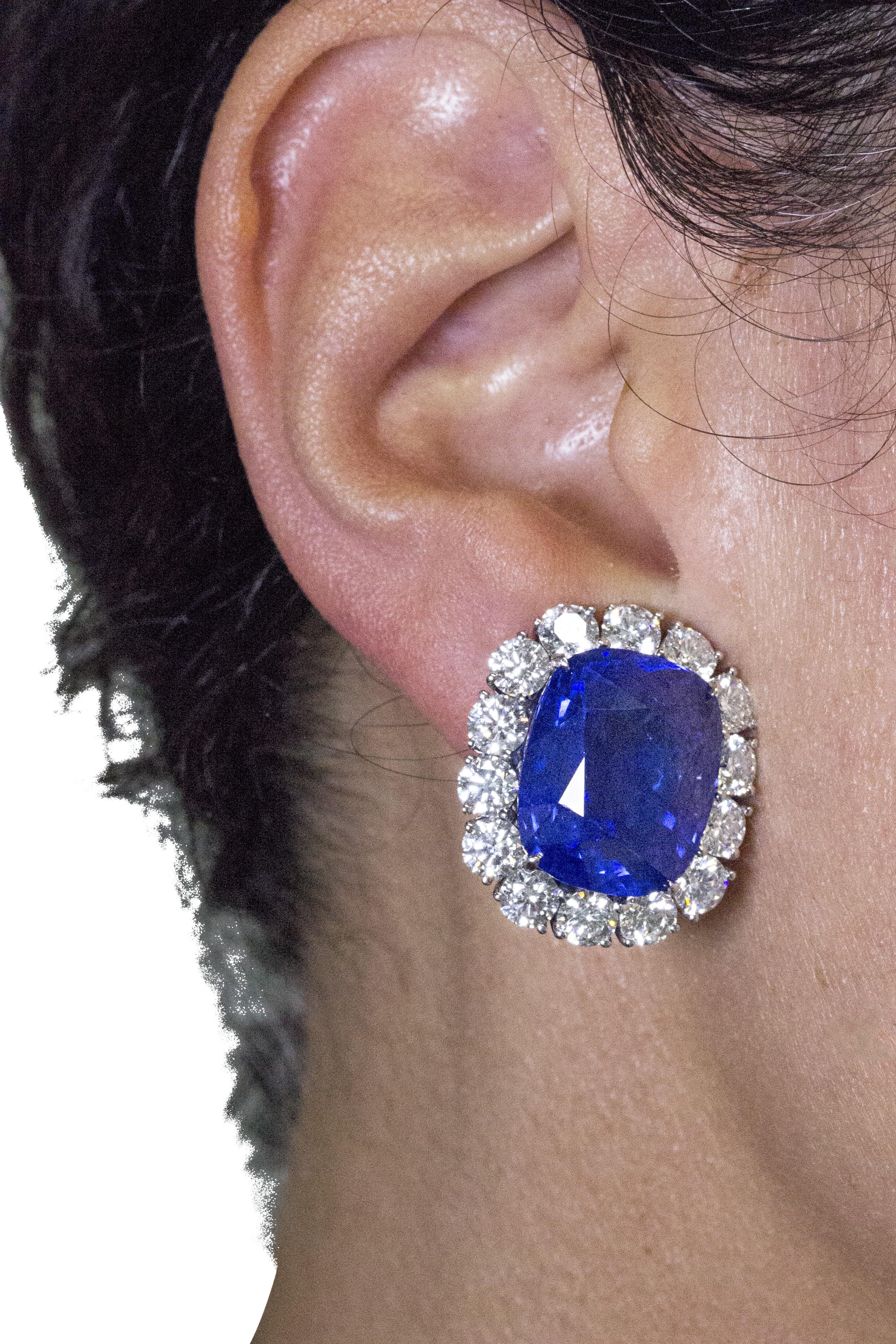 Contemporary Cartier Sapphire and Diamond GIA and AGL Certified Ear Clips For Sale