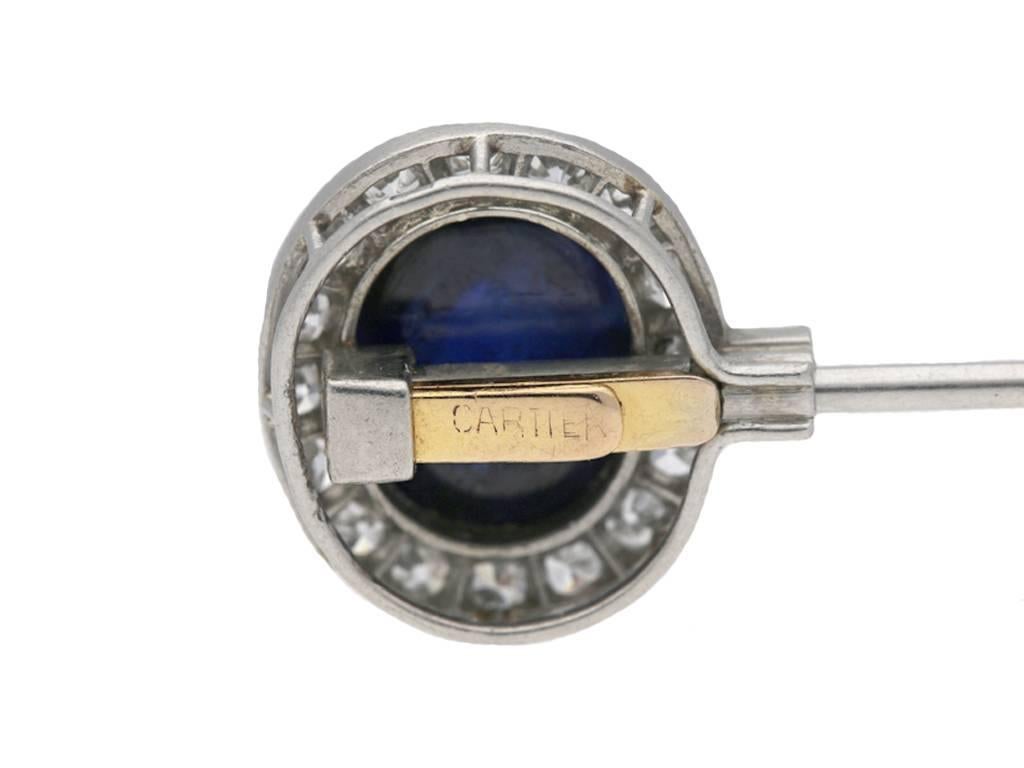 Women's or Men's Cartier Sapphire and Diamond Jabot Pin, French, circa 1920 For Sale