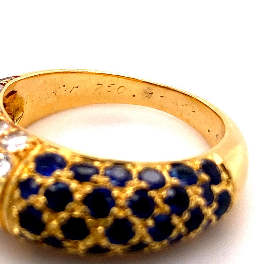 Modern Cartier Sapphire and Diamond Ring in 18 Karat Yellow Gold