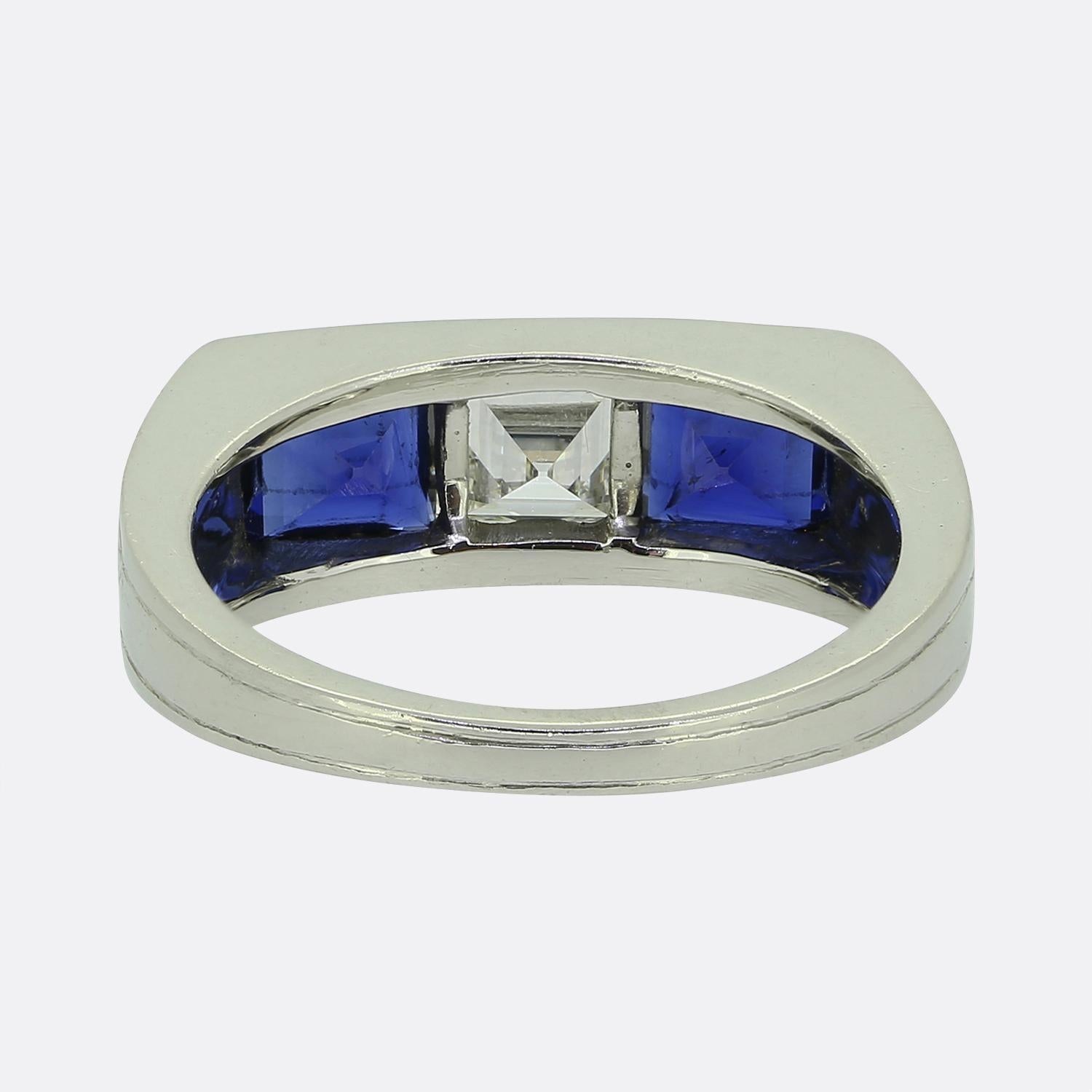 Cartier Sapphire and Diamond Three-Stone Ring In Good Condition For Sale In London, GB