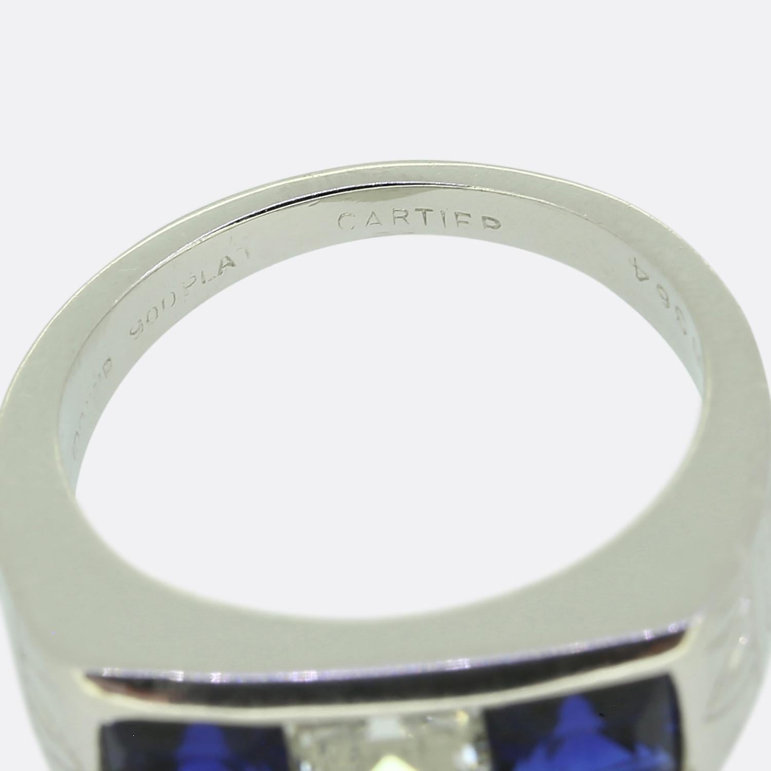 Women's or Men's Cartier Sapphire and Diamond Three-Stone Ring For Sale